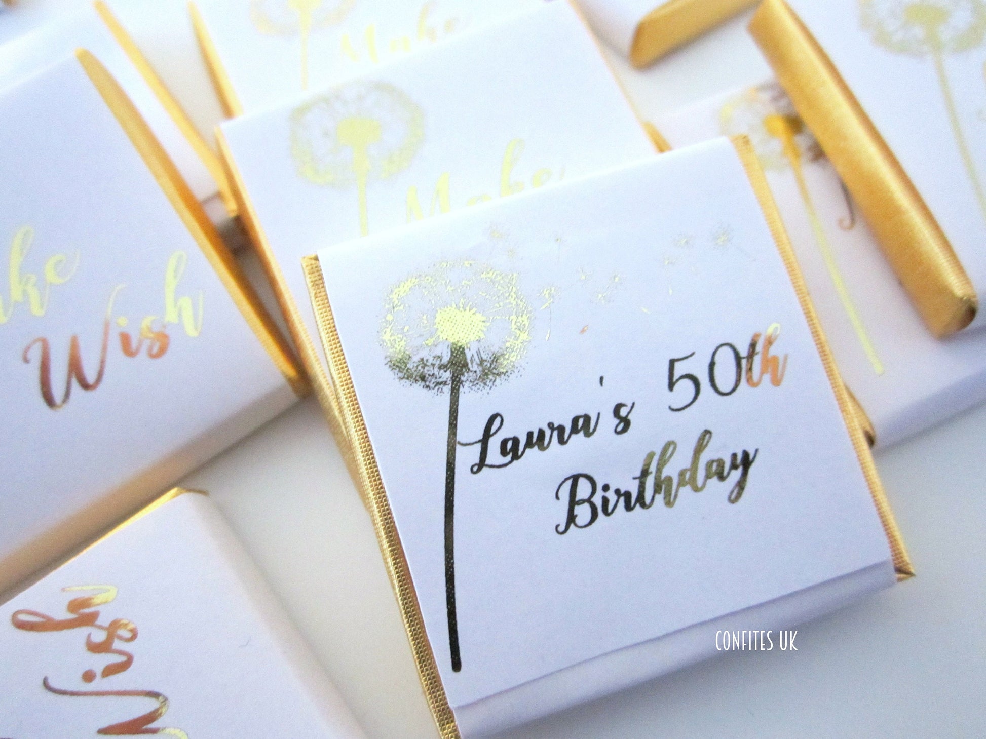 Personalised Make A Wish Birthday Favours – Gold Foil Dandelion Theme Treats