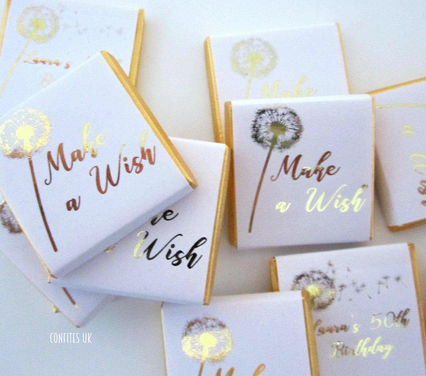 Personalised Make A Wish Birthday Favours – Gold Foil Dandelion Theme Treats