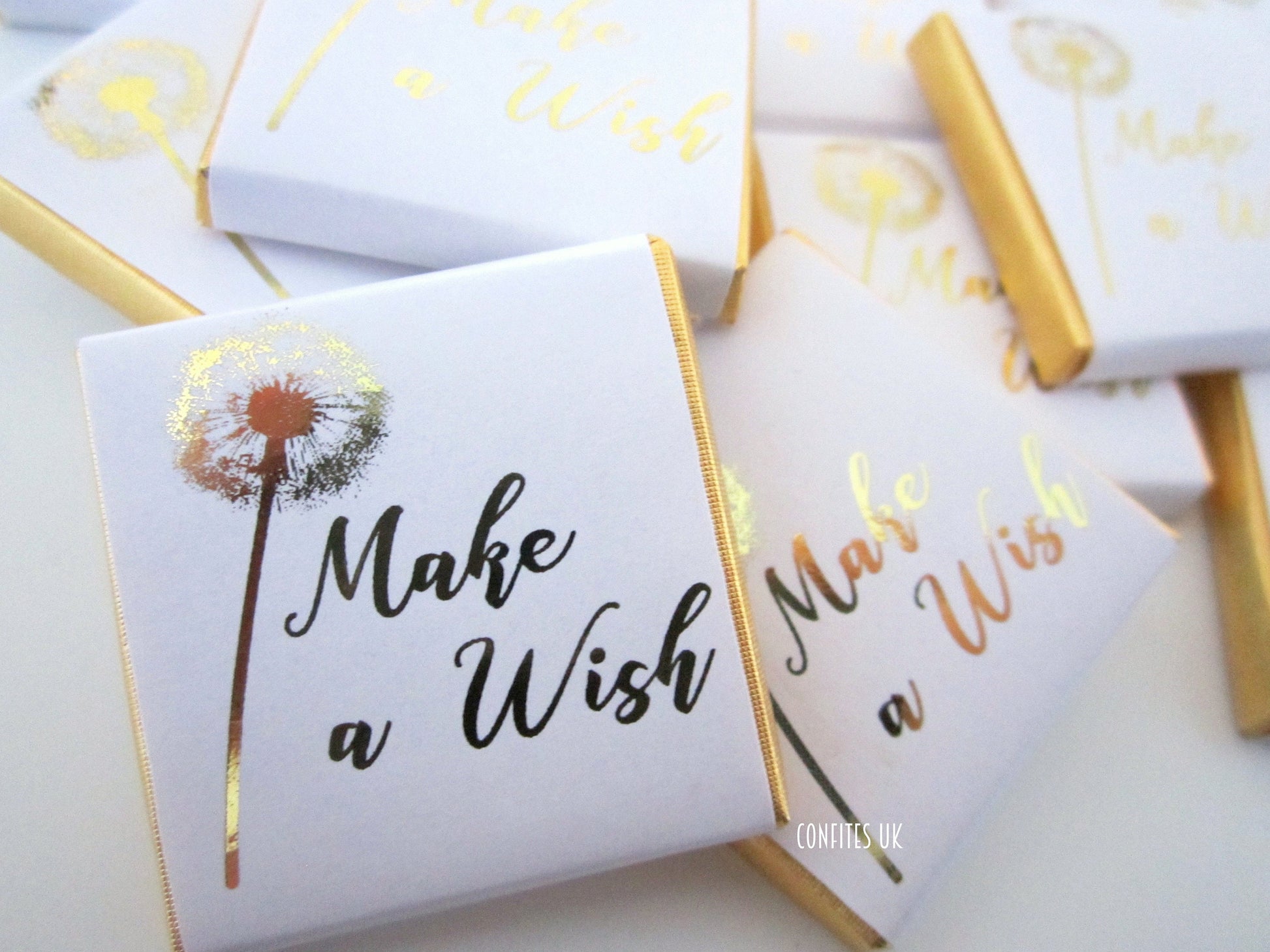 Personalised Make A Wish Birthday Favours – Gold Foil Dandelion Theme Treats