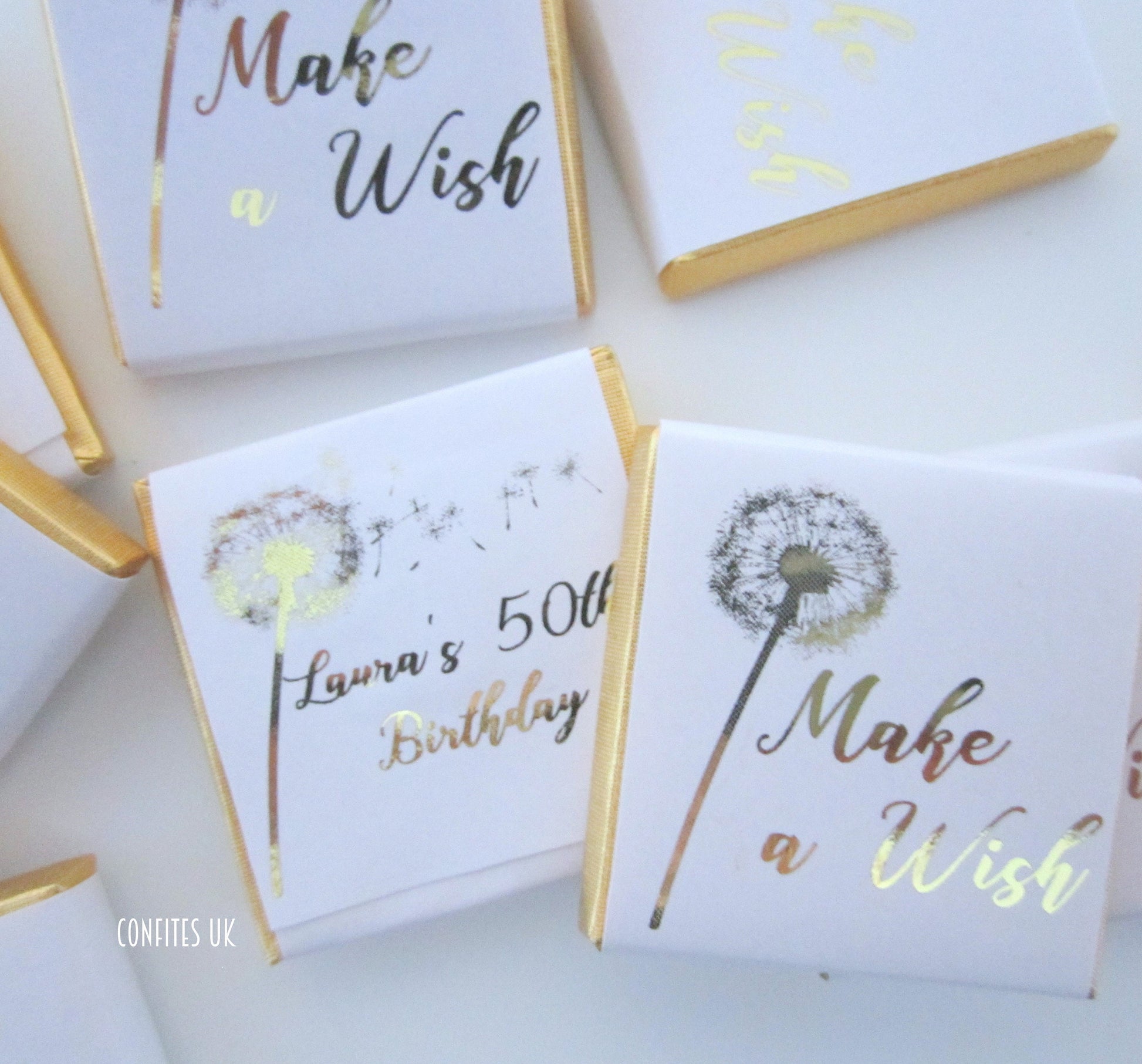 Personalised Make A Wish Birthday Favours – Gold Foil Dandelion Theme Treats