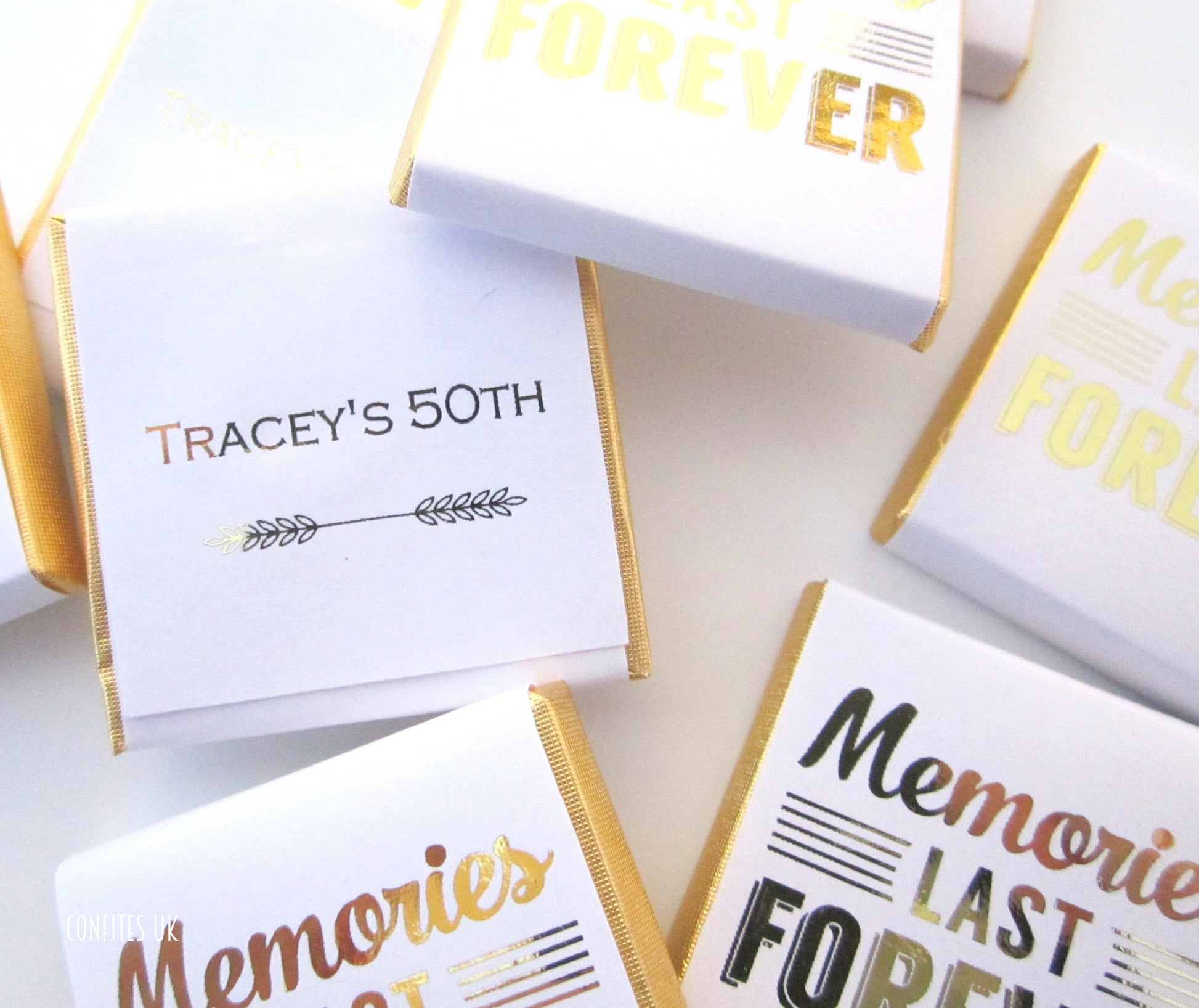 Personalised Gold Foil Wedding Chocolates – Anniversary Guest Favours, Celebration Treats