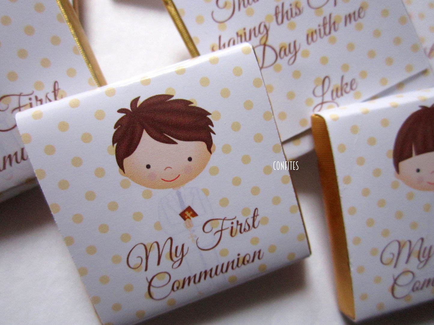 Personalised First Holy Communion Favours for Boys - Religious Chocolate Treats - Communion Guest Gifts