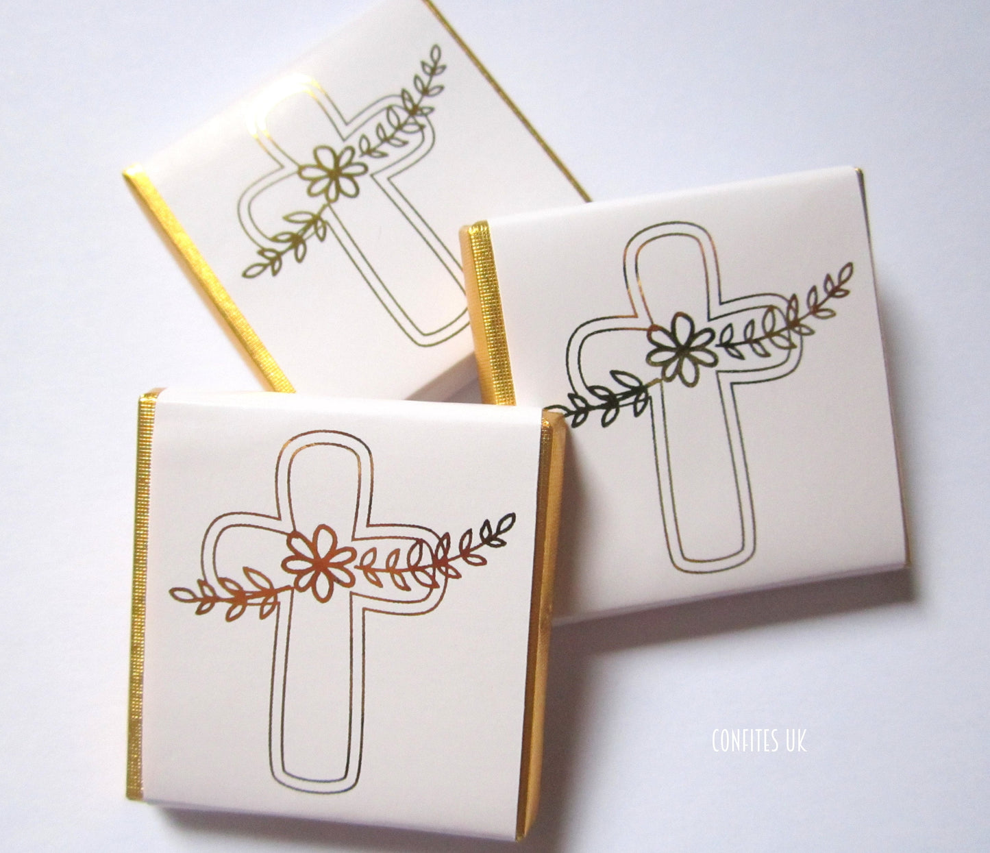 Personalised First Holy Communion Chocolates – Gold Foiled Cross Favours for Boys and Girls