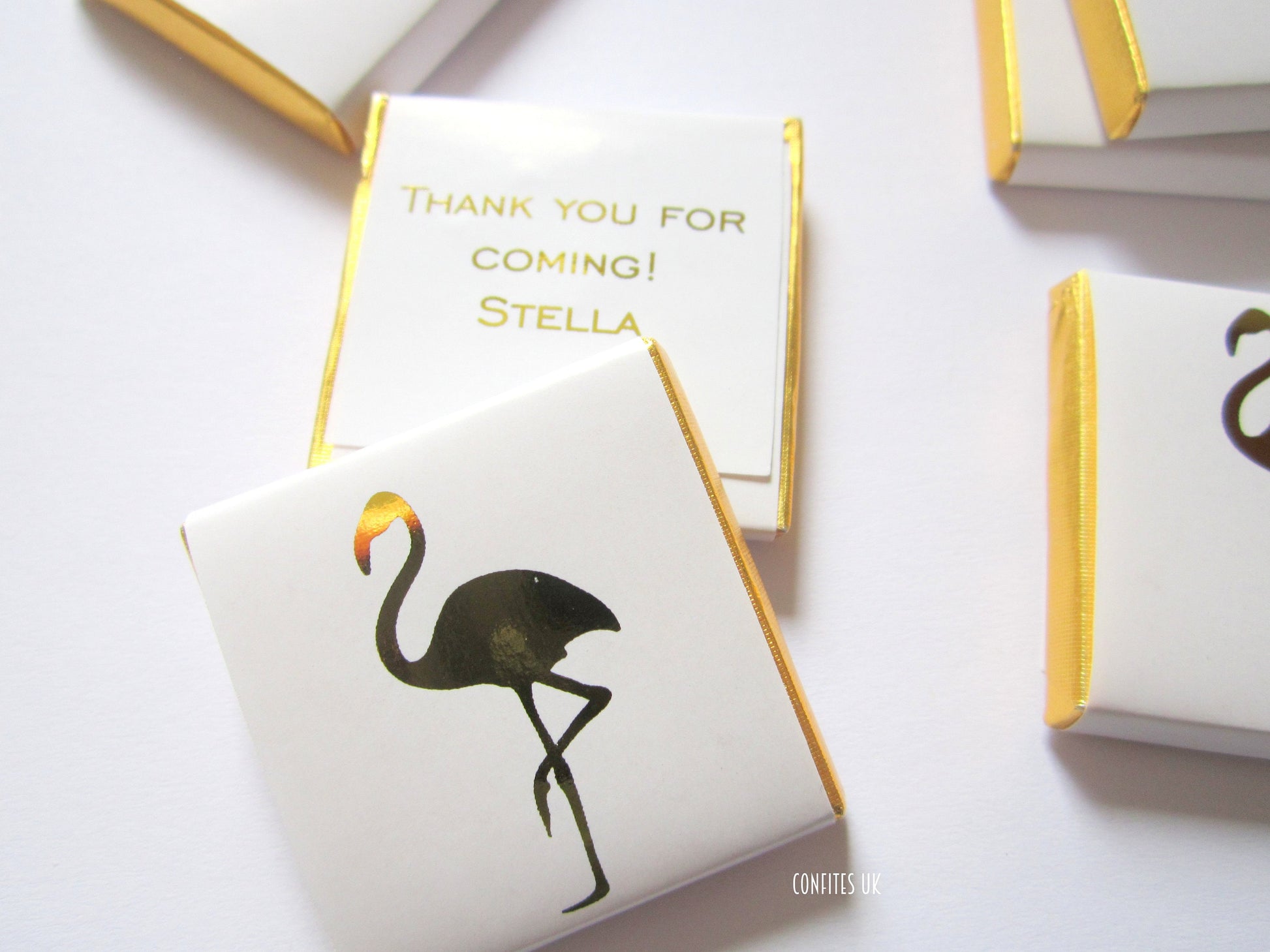 Personalised Flamingo Party Favours - Gold Foiled Tropical Chocolate Treats