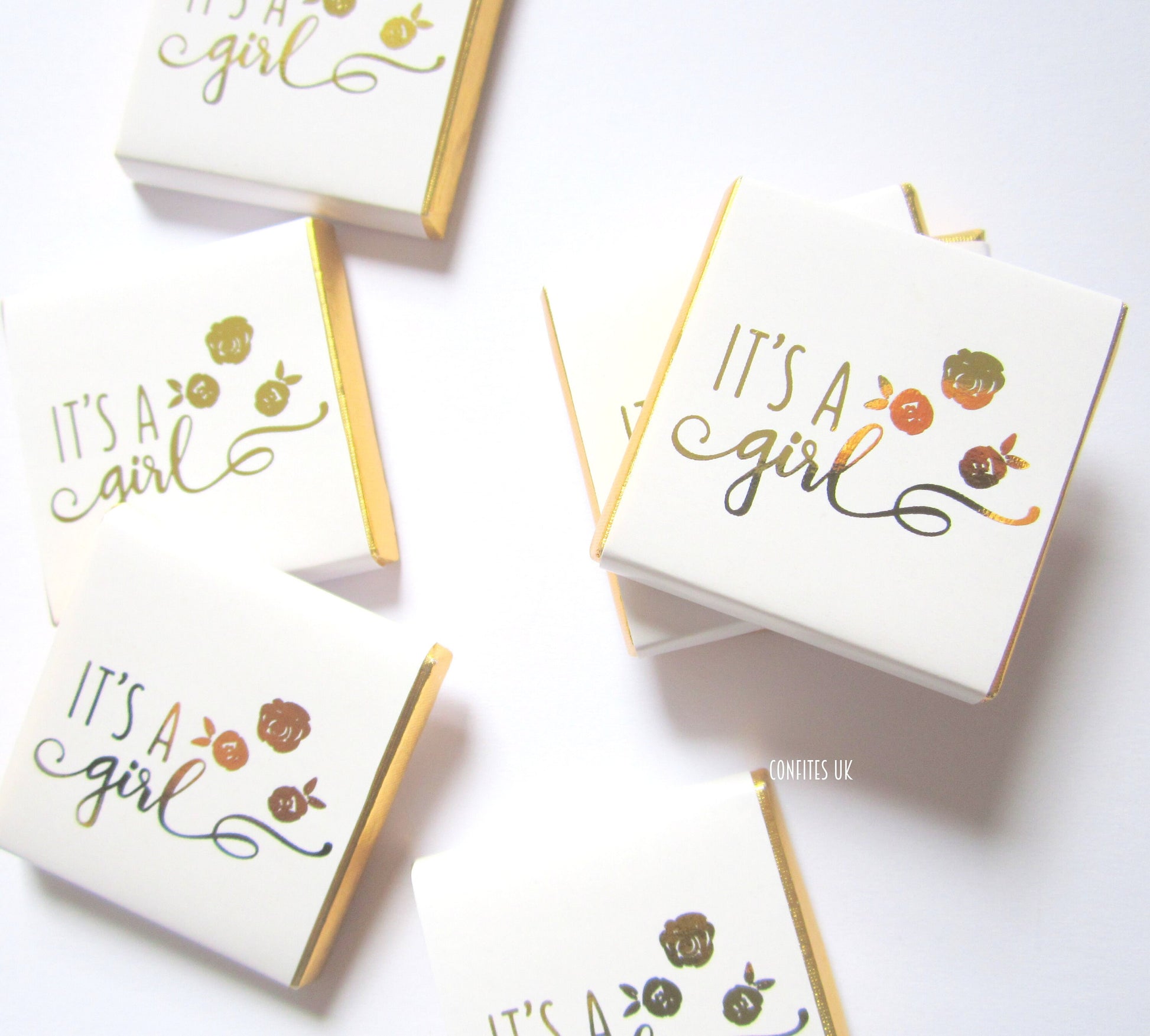 Personalised It's a Girl Baby Shower Chocolates – Gold Floral Favours, Guest Party Bag Fillers