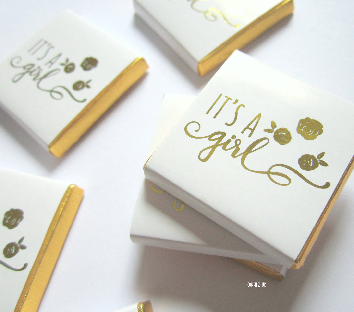 Personalised It's a Girl Baby Shower Chocolates – Gold Floral Favours, Guest Party Bag Fillers