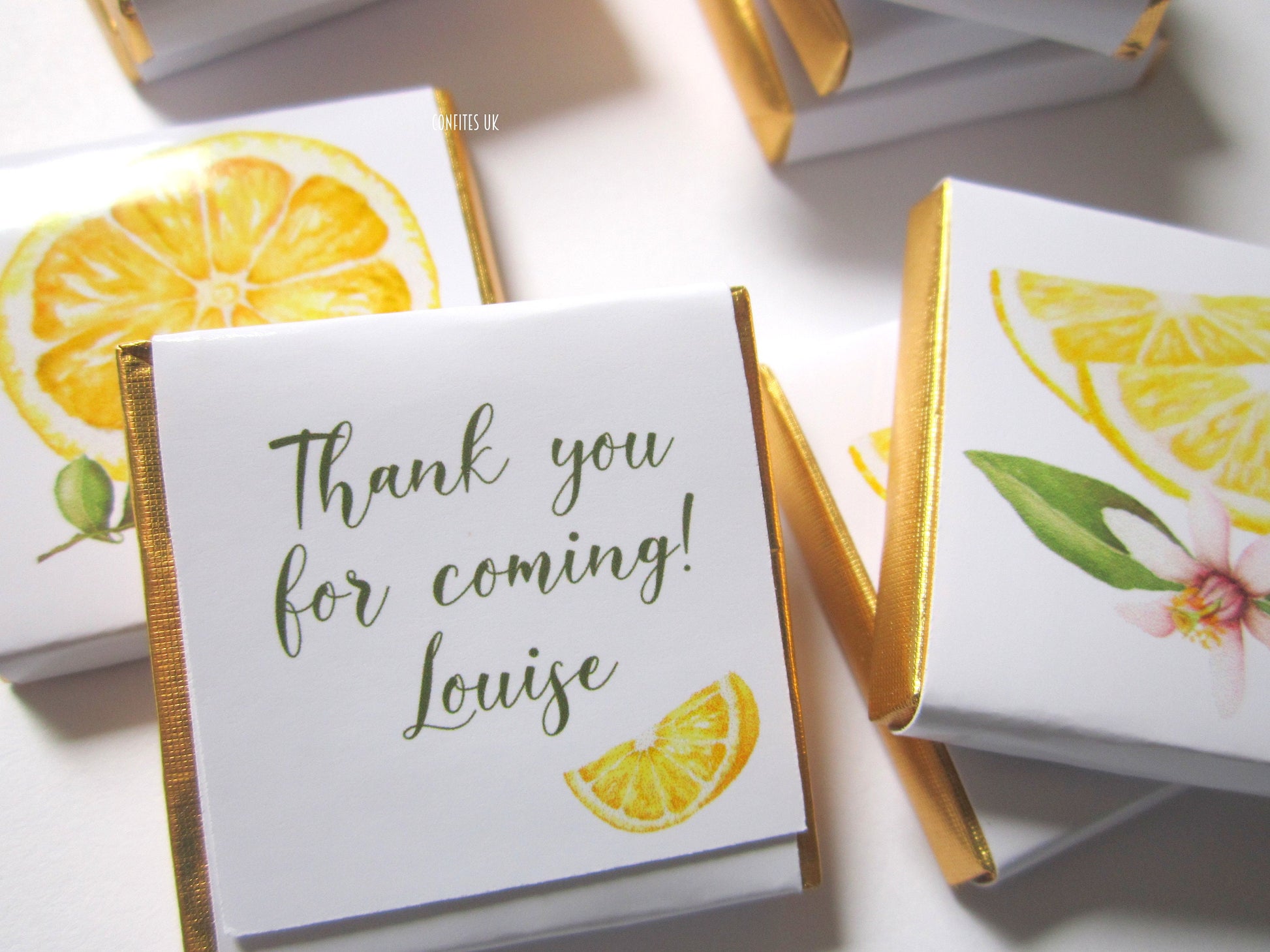 Personalised Lemon Party Favours, Citrus Fruit Wedding Chocolates, Baby Shower Treats, Customised Guest Gift