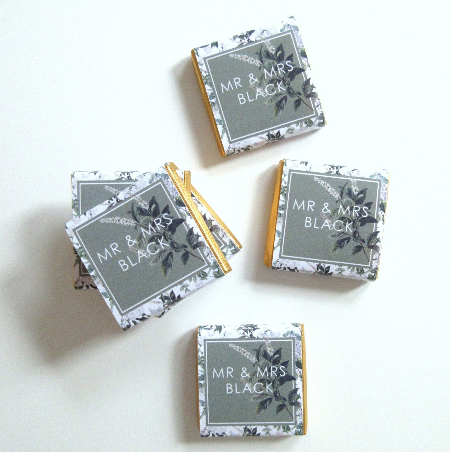 Personalised Wedding Chocolate Favours – Botanical Mr & Mrs Guest Treats