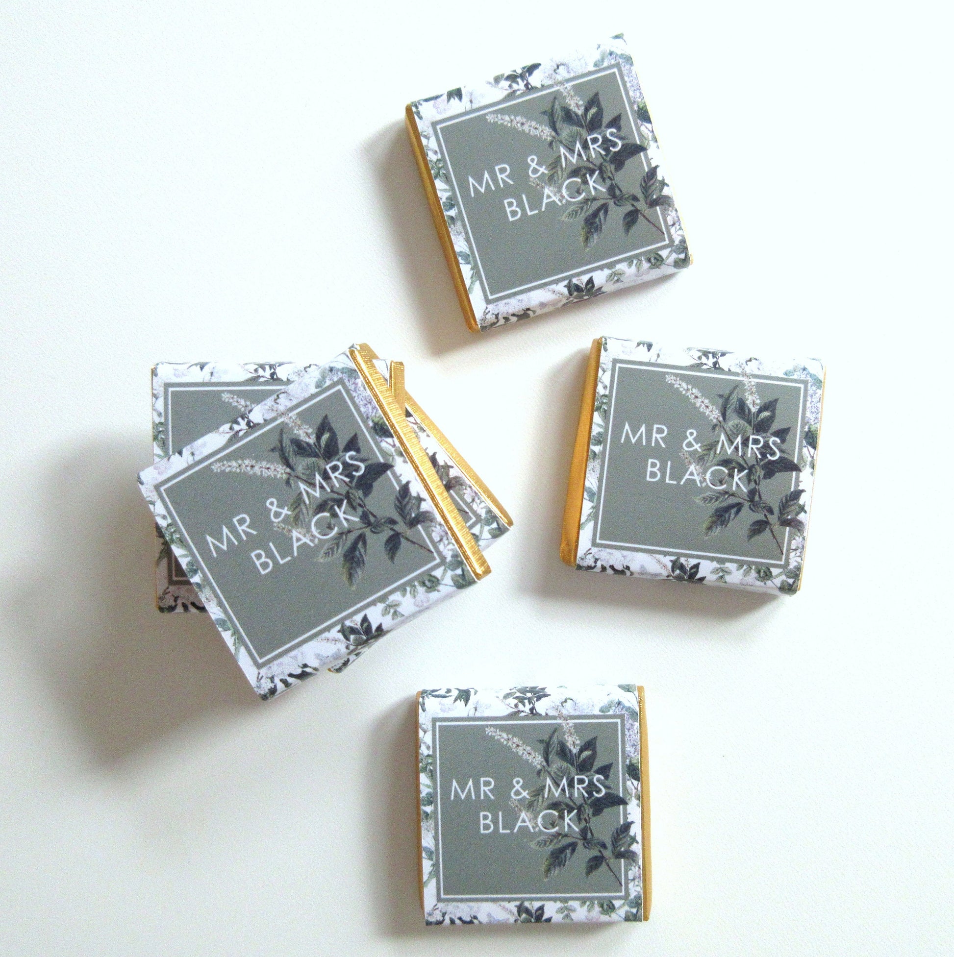 Personalised Wedding Chocolate Favours – Botanical Mr & Mrs Guest Treats