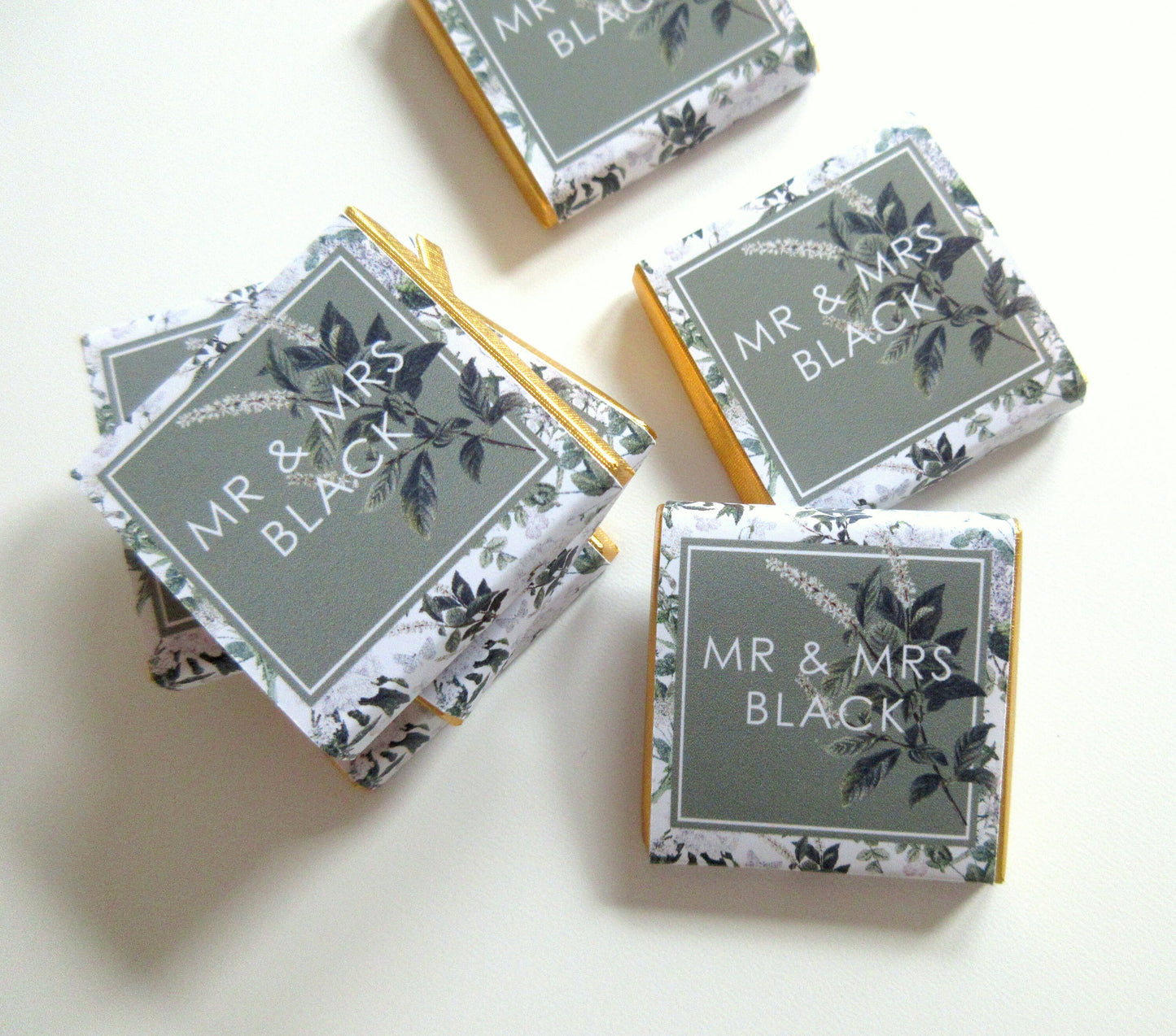 Personalised Wedding Chocolate Favours – Botanical Mr & Mrs Guest Treats