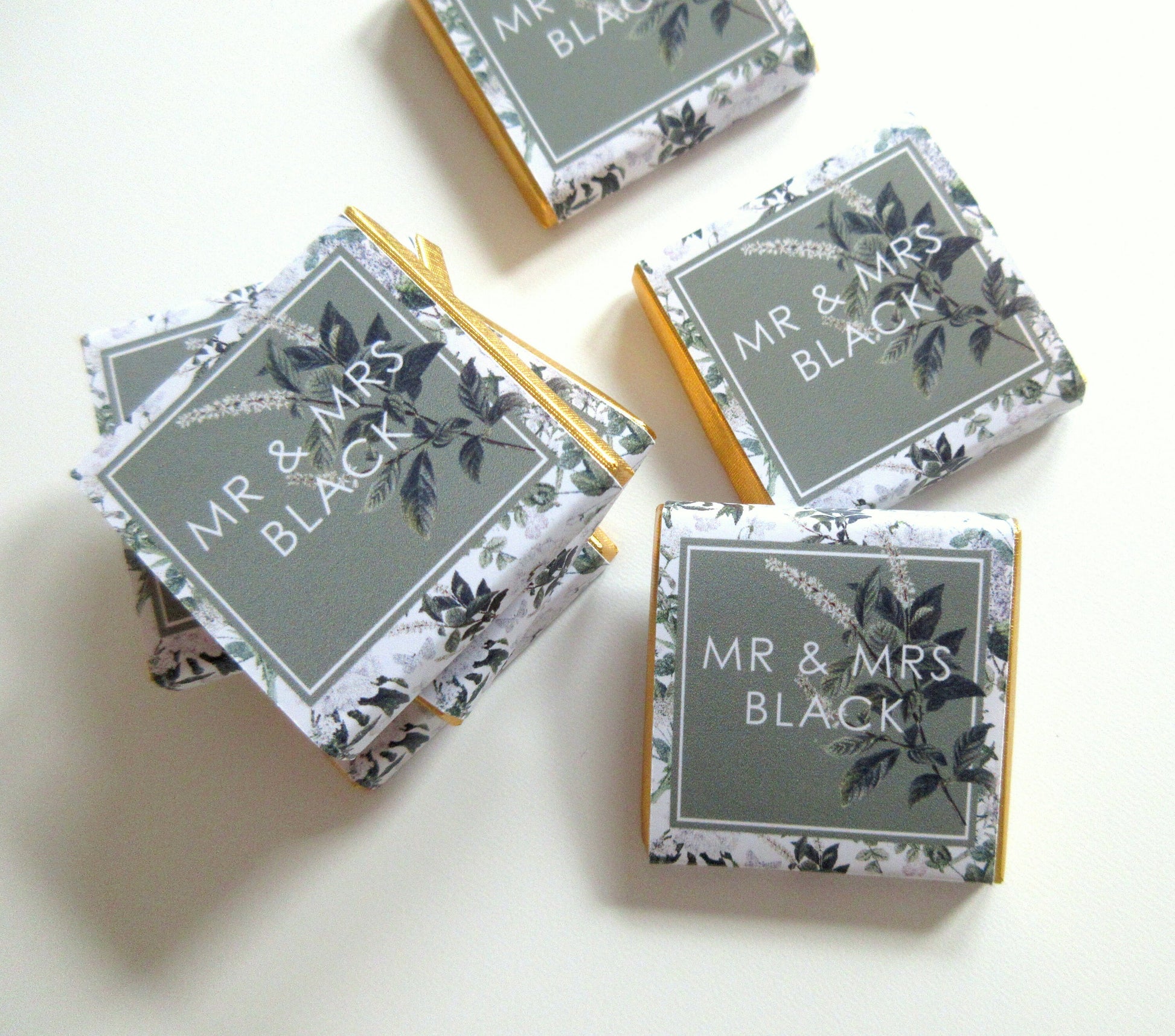Personalised Wedding Chocolate Favours – Botanical Mr & Mrs Guest Treats