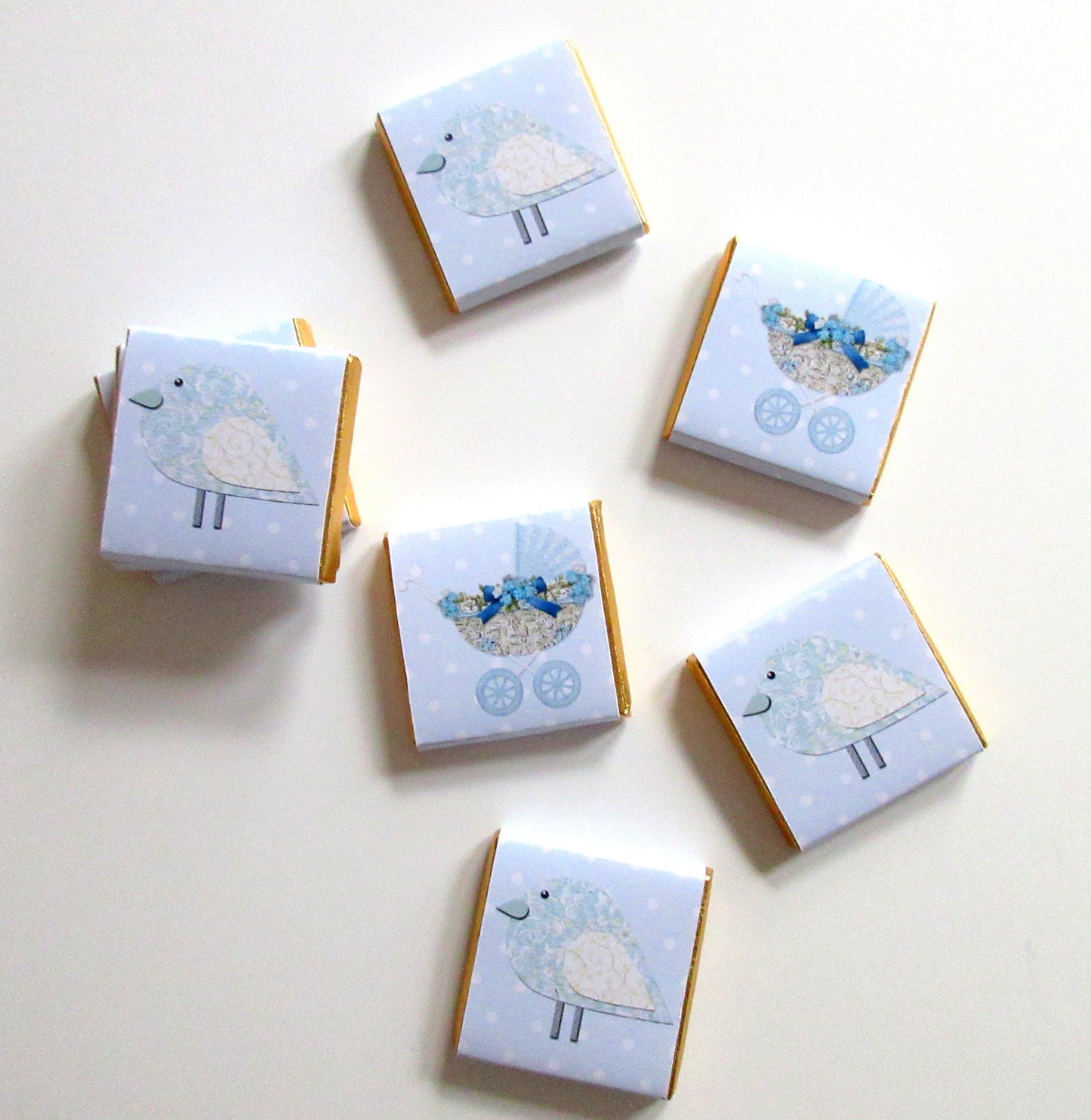 Personalised Baby Shower Chocolates – Pastel Blue Bird & Pram Treats