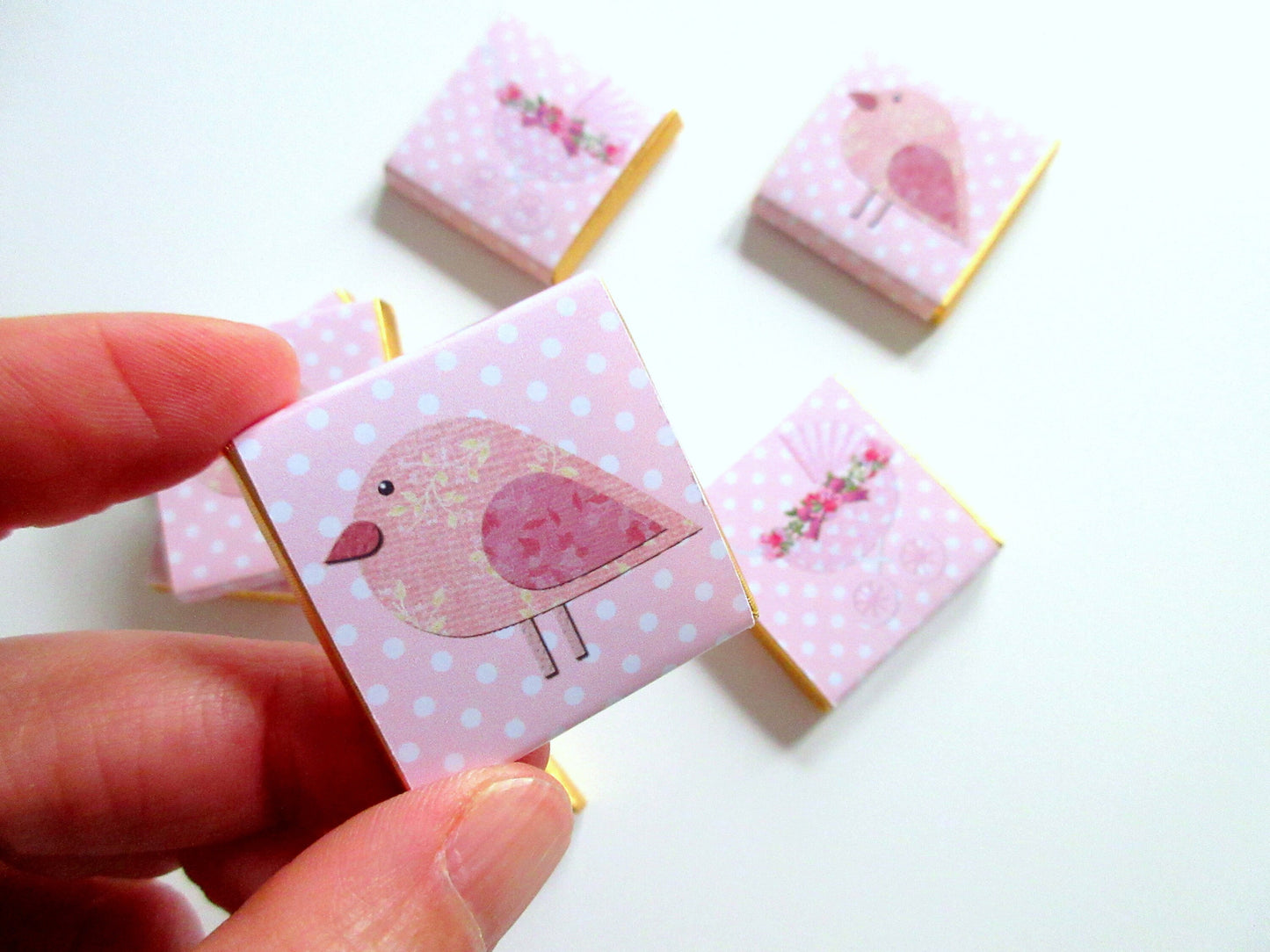 Personalised Baby Girl Chocolate Favours – Pink Bird Pram Sweets
