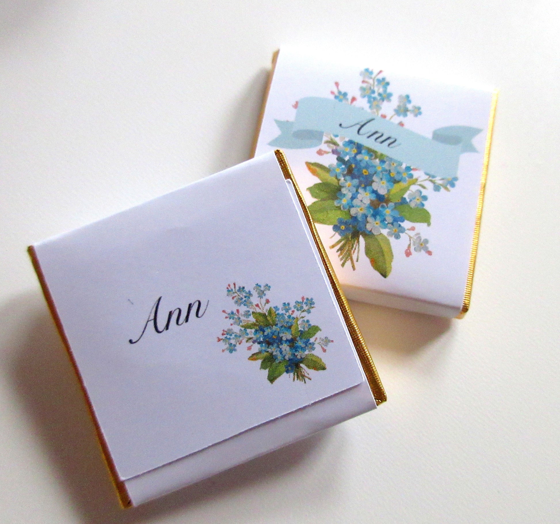 Personalised Forget Me Not Memorial Chocolate Favours – Remembrance Guest Gifts
