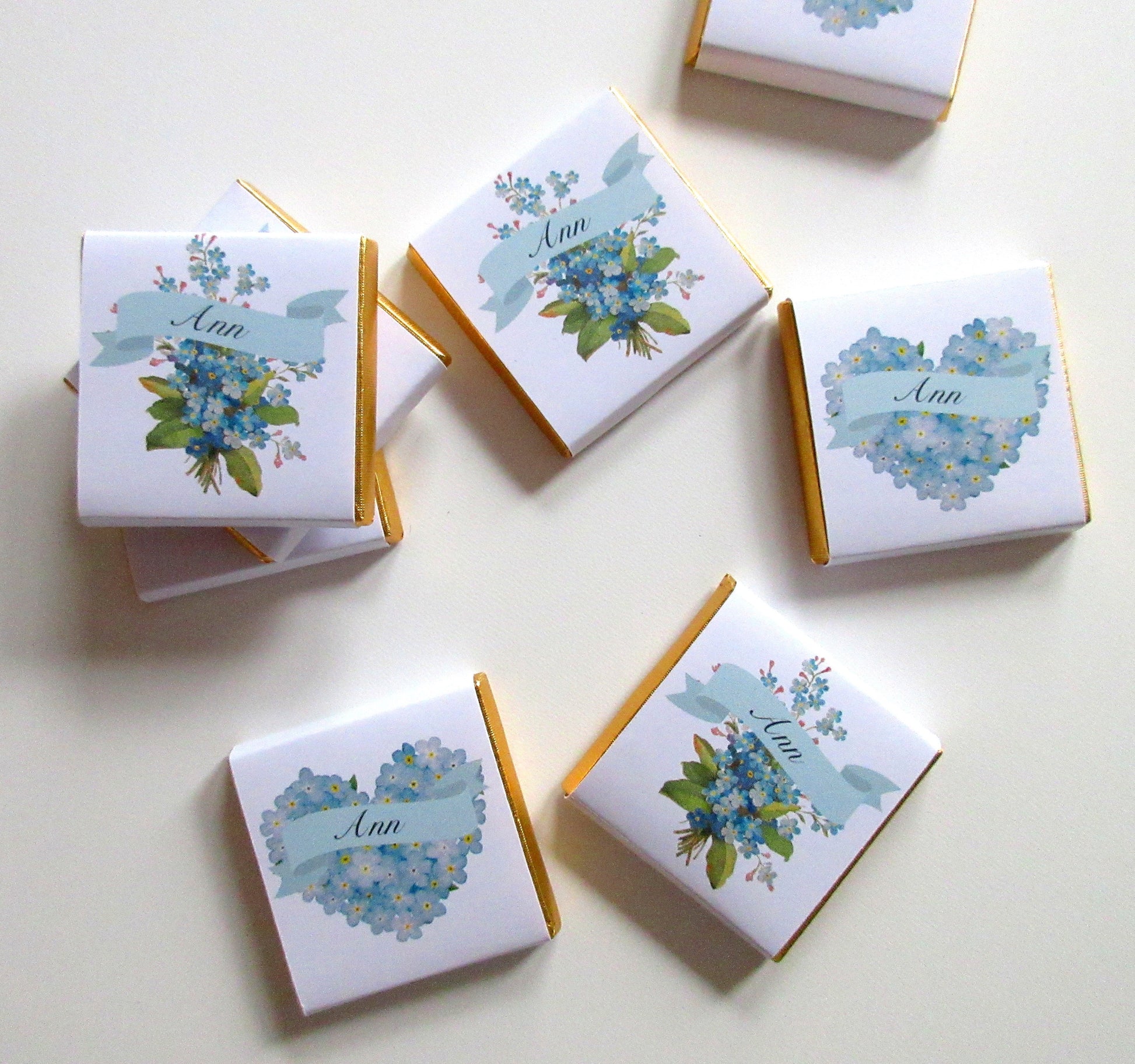 Personalised Forget Me Not Memorial Chocolate Favours – Remembrance Guest Gifts