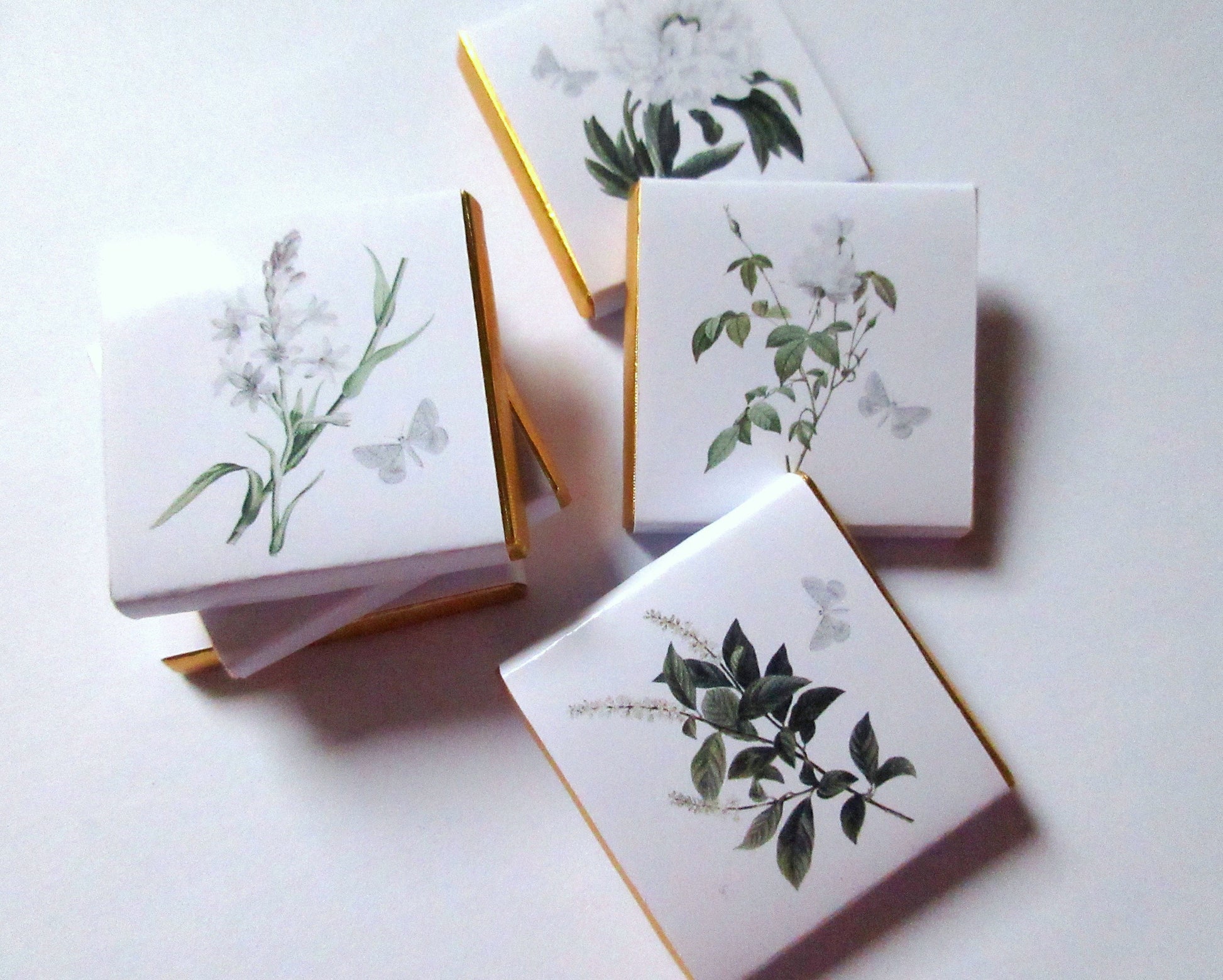 Personalised White Floral Wedding Chocolates – Botanical Party Favours, Guest Gifts