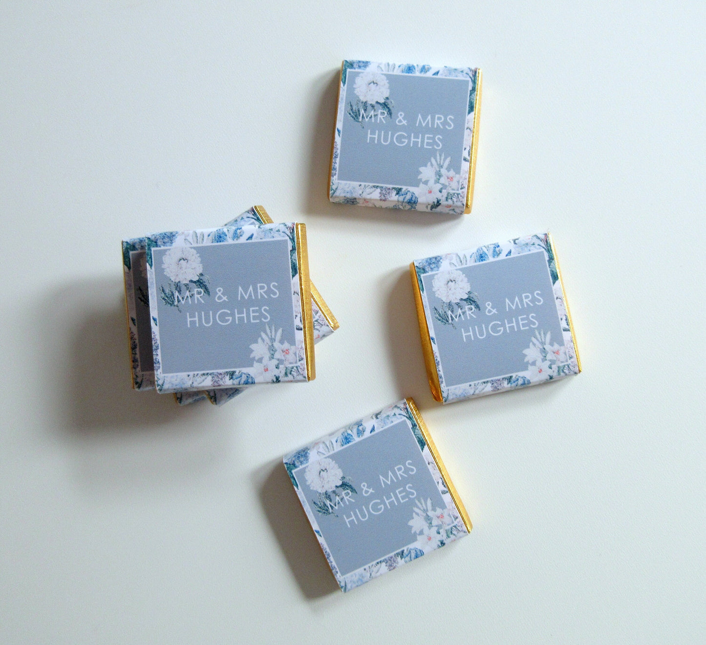 Personalised Blue Floral Wedding Chocolates – Custom Guest Favours