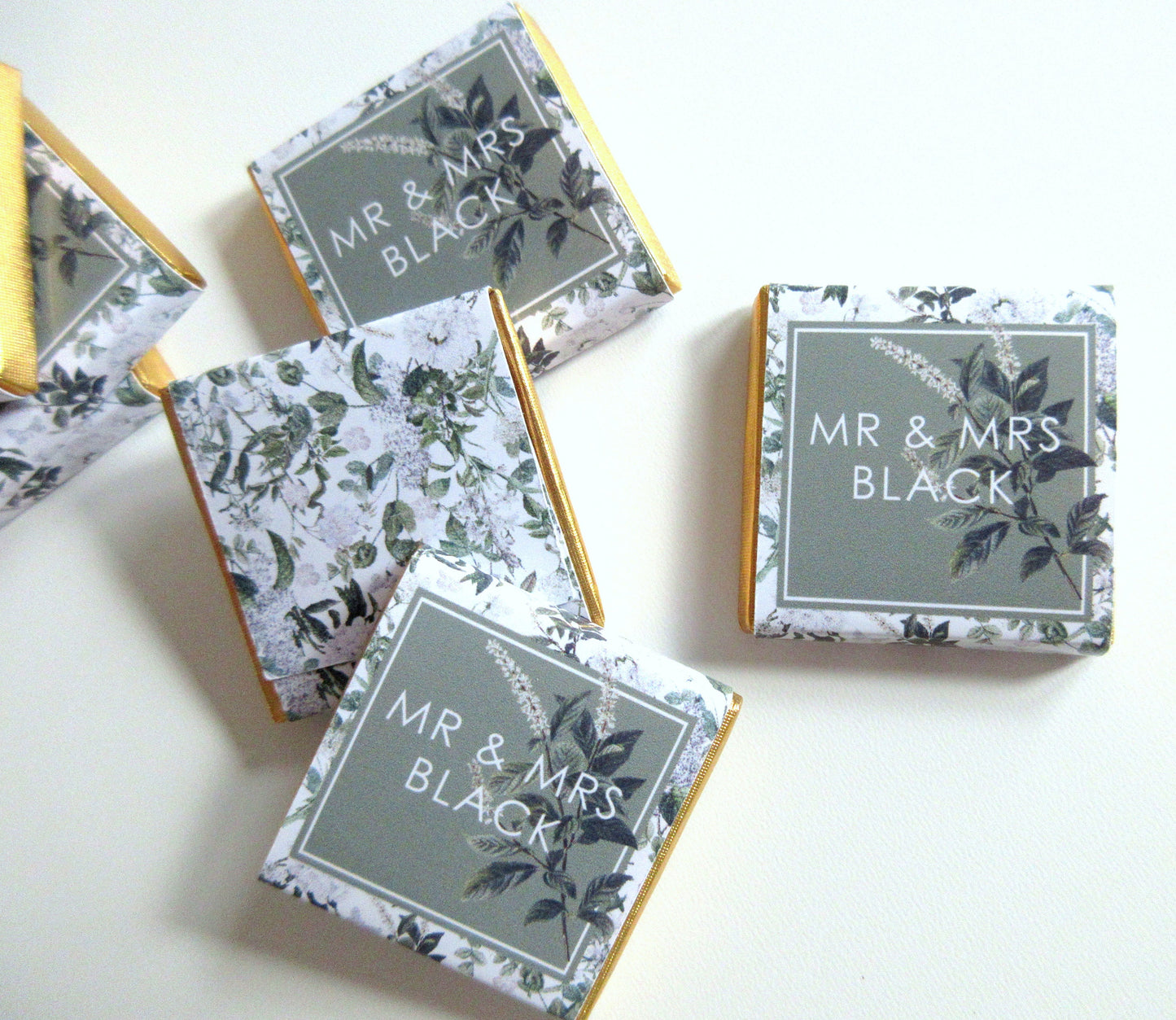 Personalised Wedding Chocolate Favours – Botanical Mr & Mrs Guest Treats