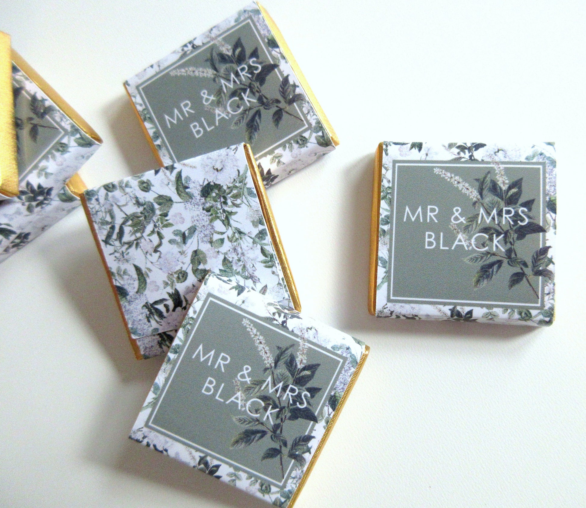 Personalised Wedding Chocolate Favours – Botanical Mr & Mrs Guest Treats