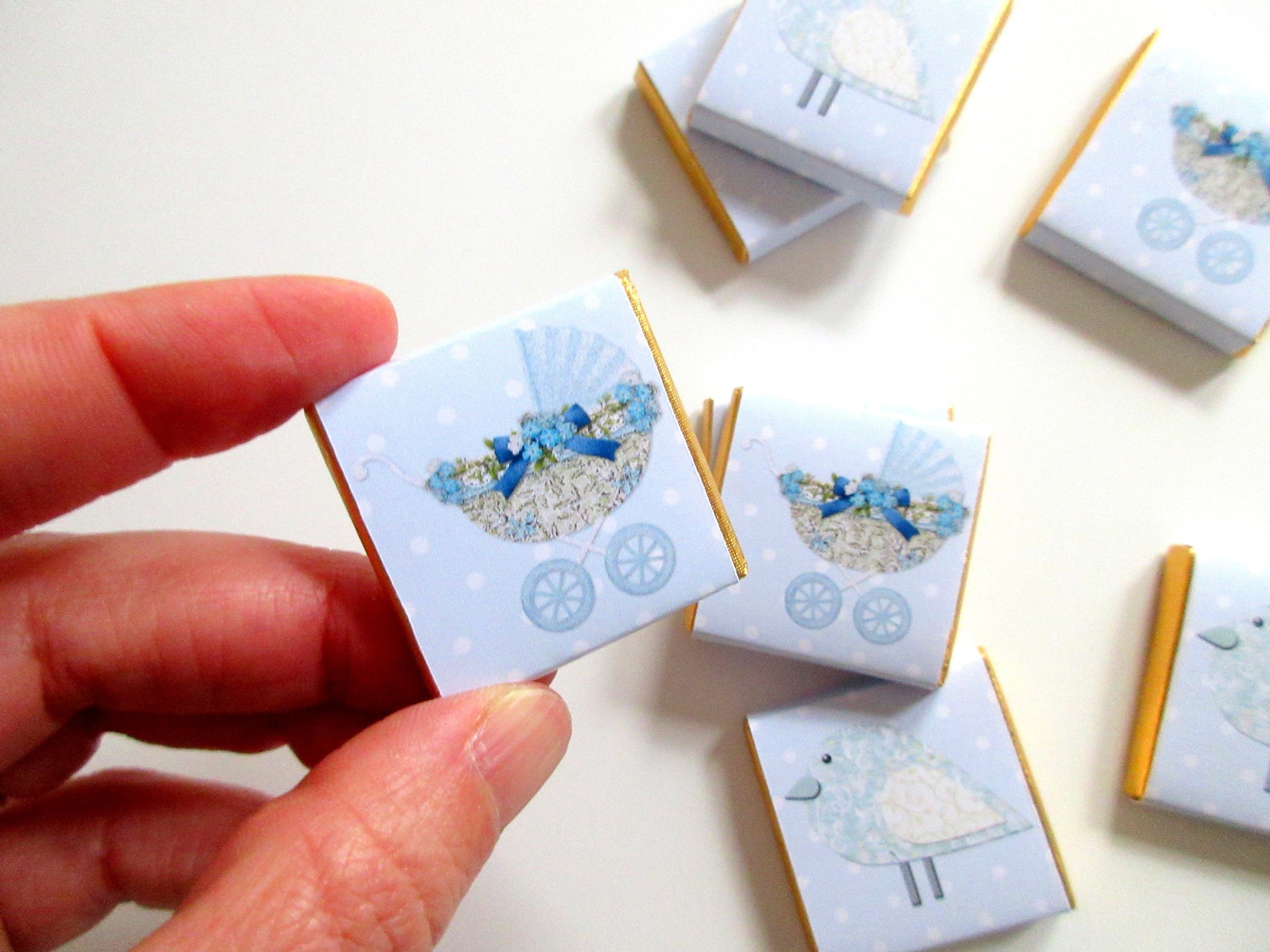 Personalised Baby Shower Chocolates – Pastel Blue Bird & Pram Treats
