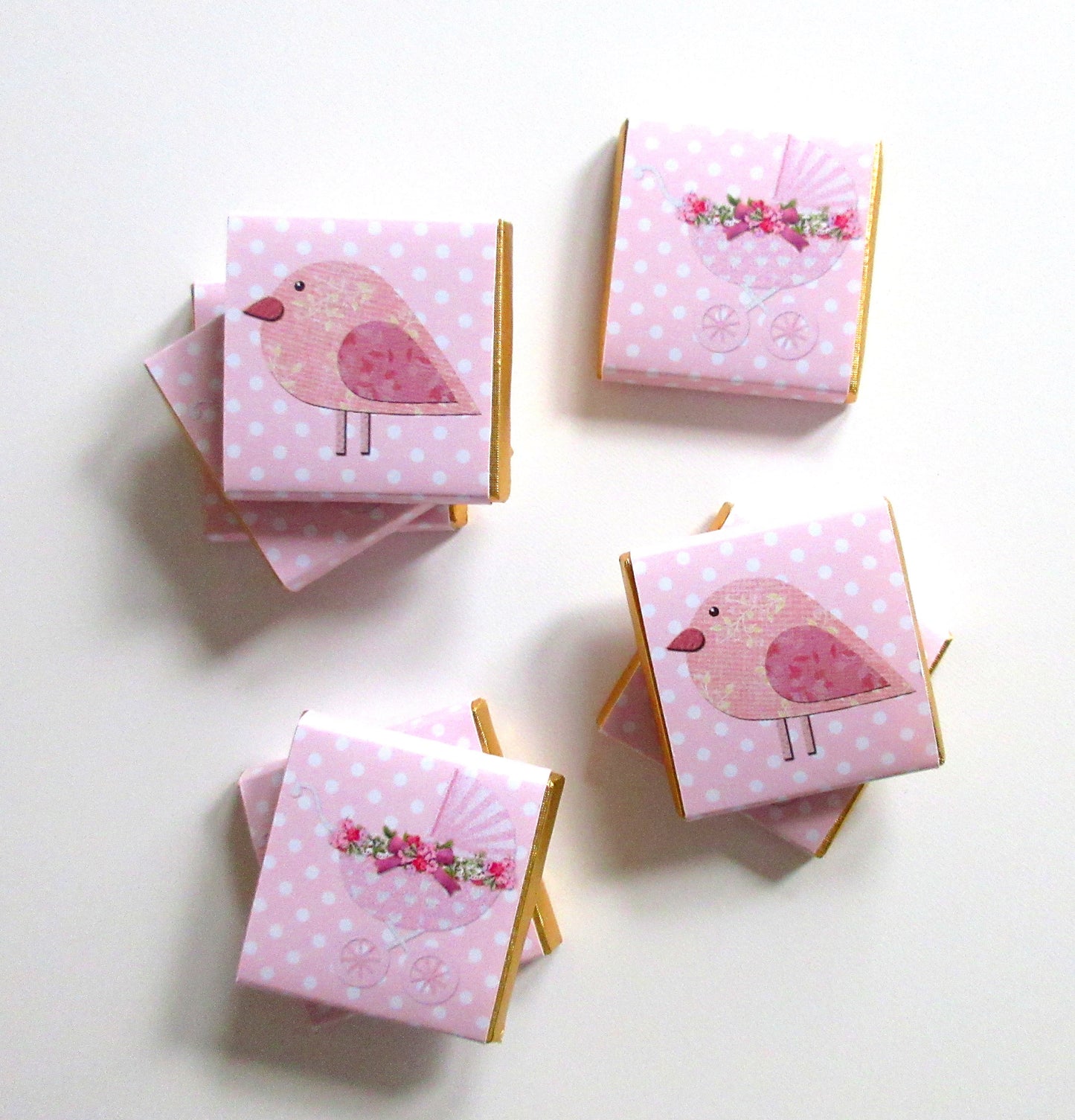 Personalised Baby Girl Chocolate Favours – Pink Bird Pram Sweets