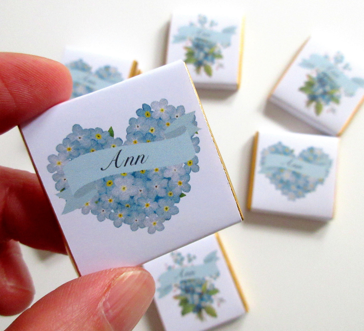Personalised Forget Me Not Memorial Chocolate Favours – Remembrance Guest Gifts
