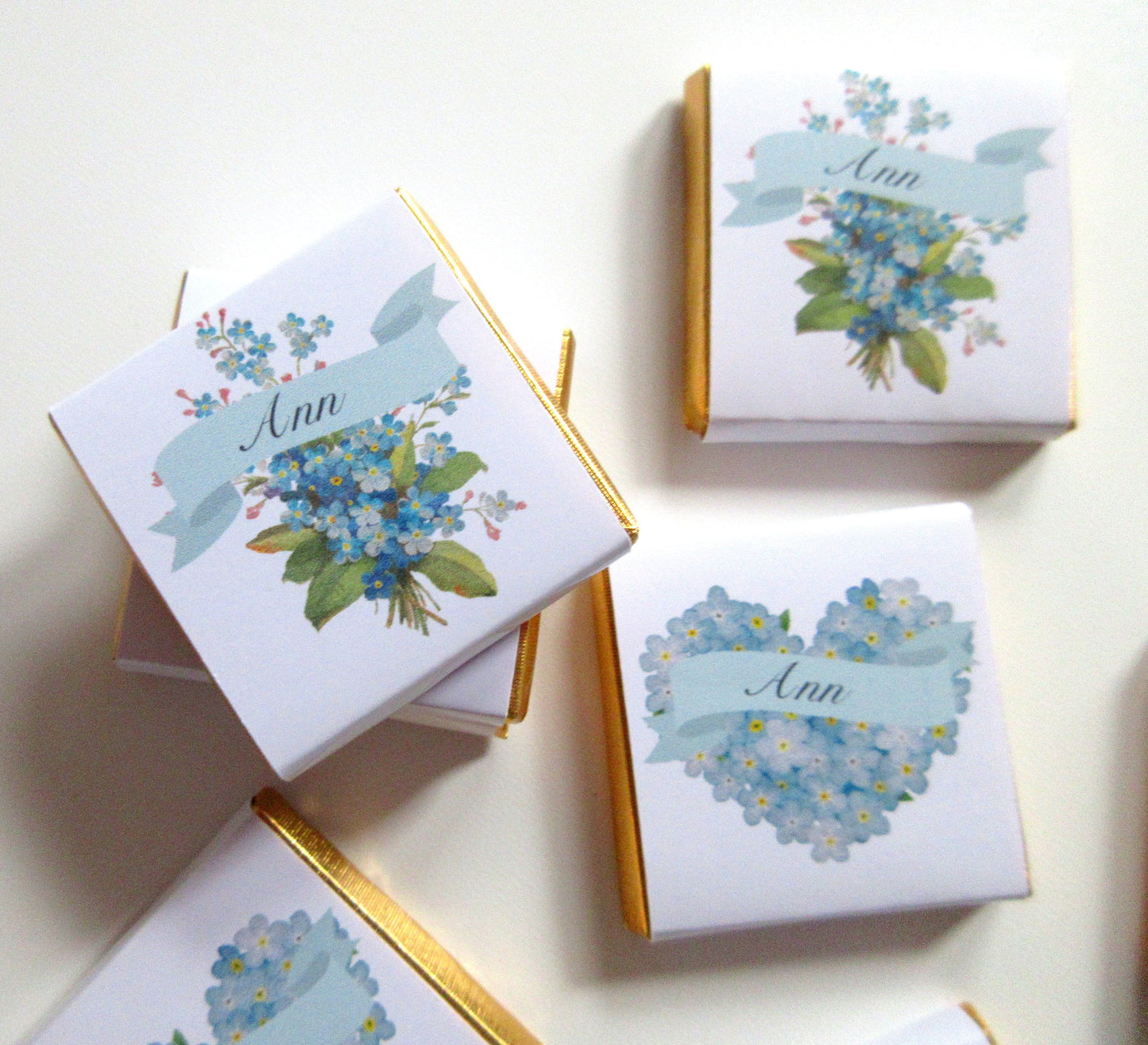 Personalised Forget Me Not Memorial Chocolate Favours – Remembrance Guest Gifts