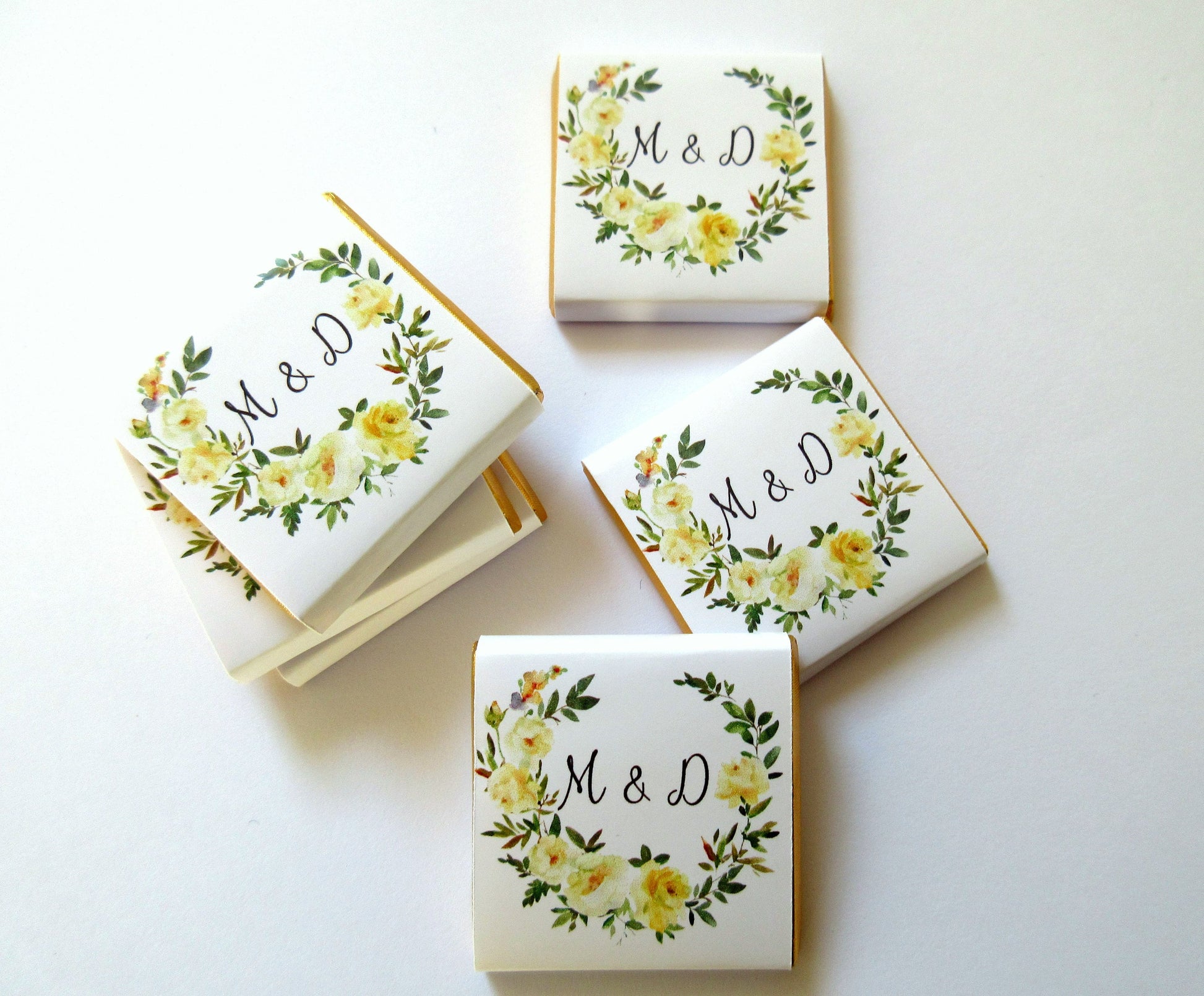 Personalised Yellow Rose Wedding Chocolates – Custom Anniversary Guest Favours