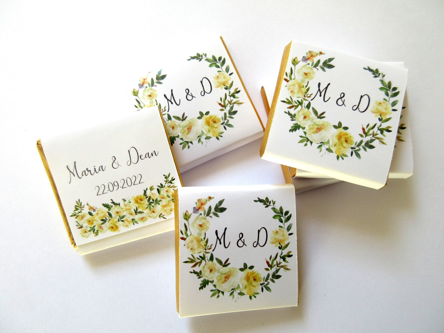 Personalised Yellow Rose Wedding Chocolates – Custom Anniversary Guest Favours