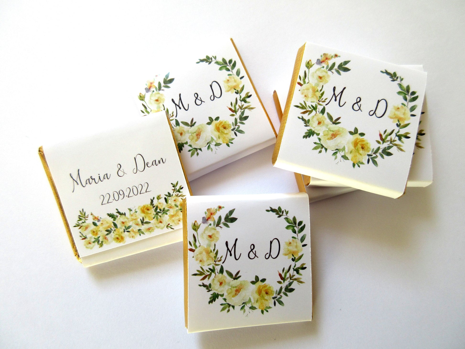 Personalised Yellow Rose Wedding Chocolates – Custom Anniversary Guest Favours