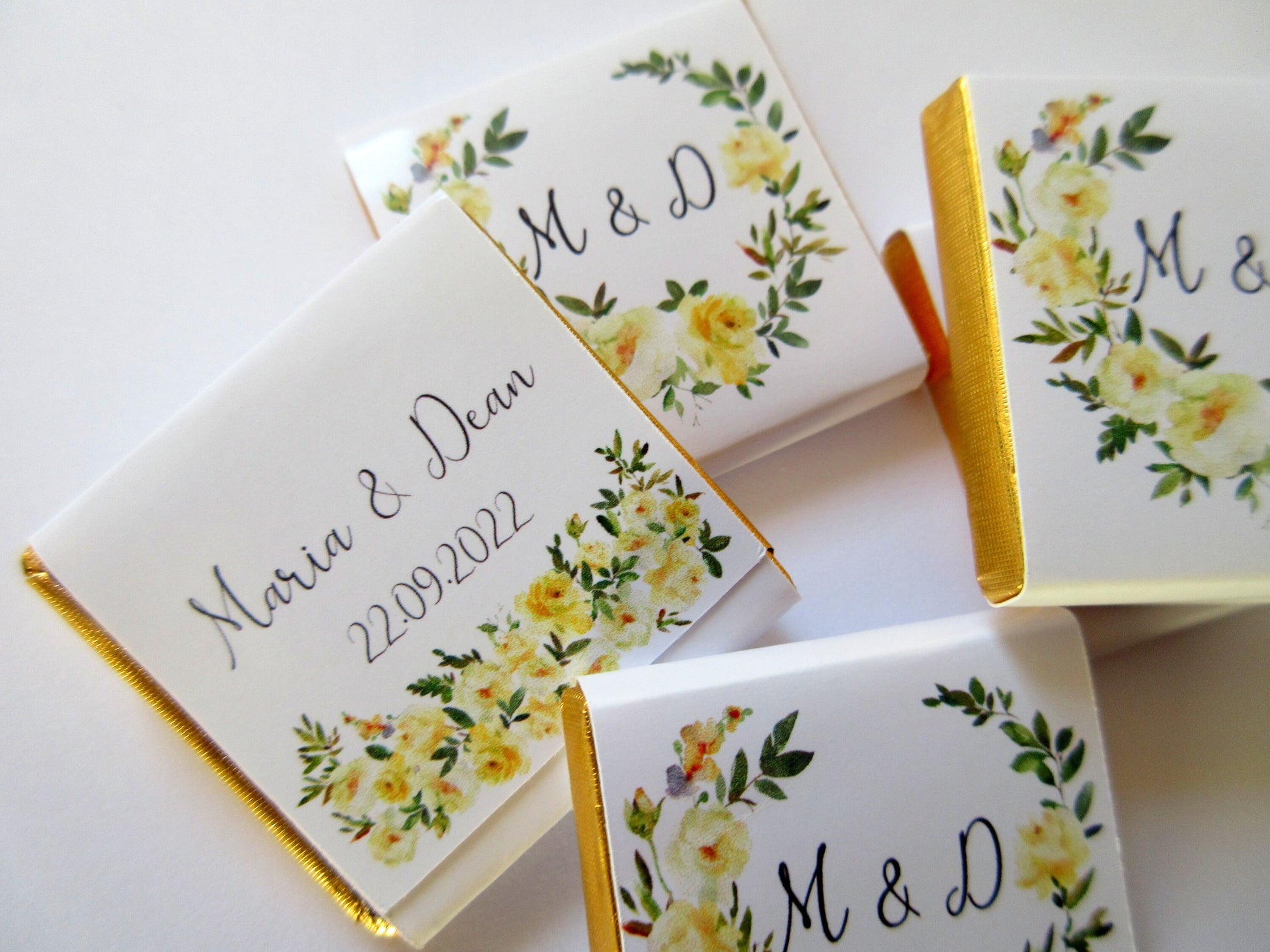 Personalised Yellow Rose Wedding Chocolates – Custom Anniversary Guest Favours