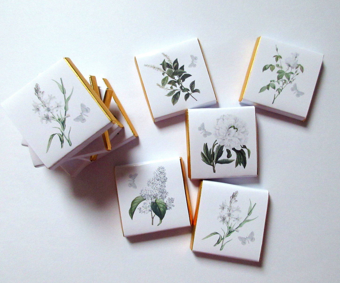 Personalised White Floral Wedding Chocolates – Botanical Party Favours, Guest Gifts
