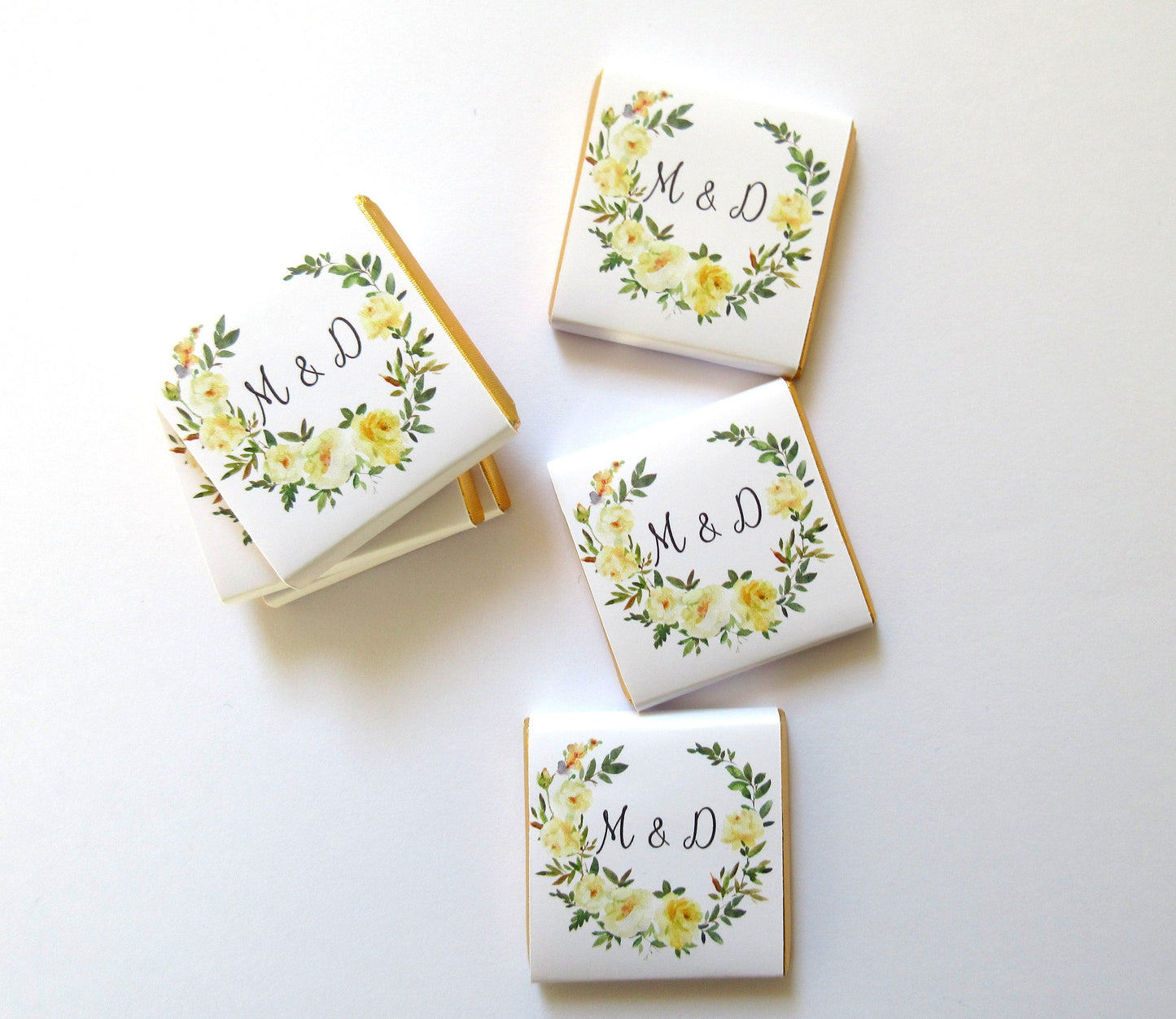 Personalised Yellow Rose Wedding Chocolates – Custom Anniversary Guest Favours