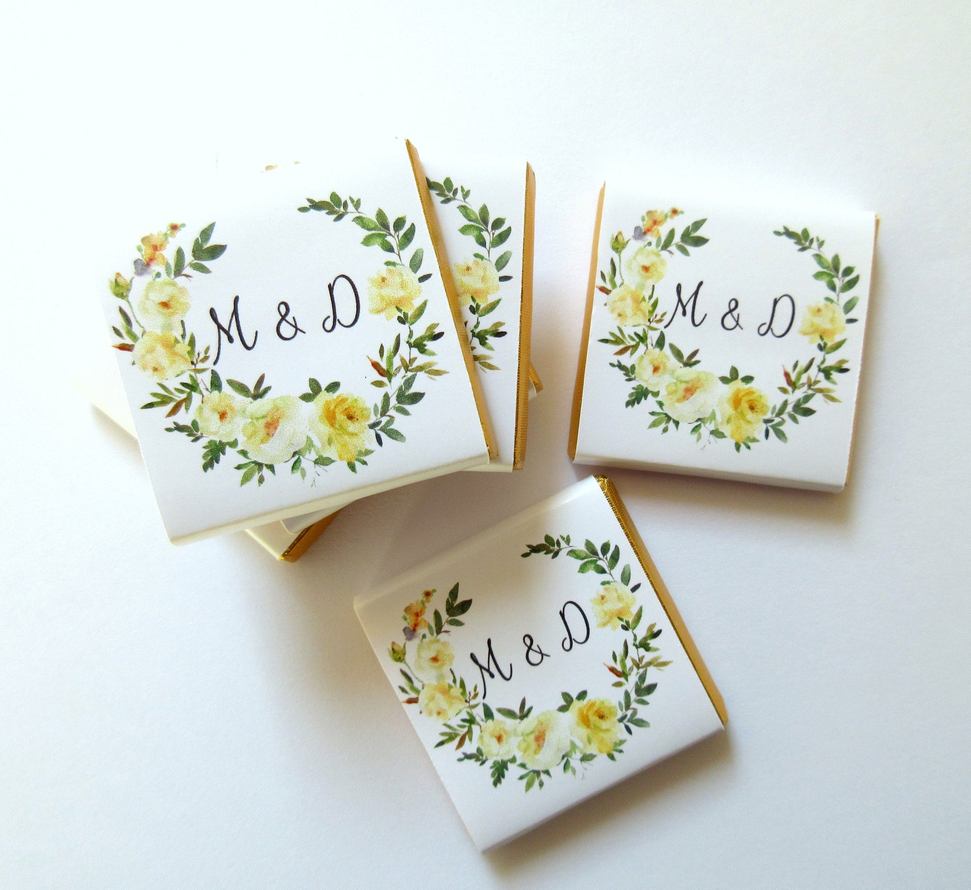 Personalised Yellow Rose Wedding Chocolates – Custom Anniversary Guest Favours