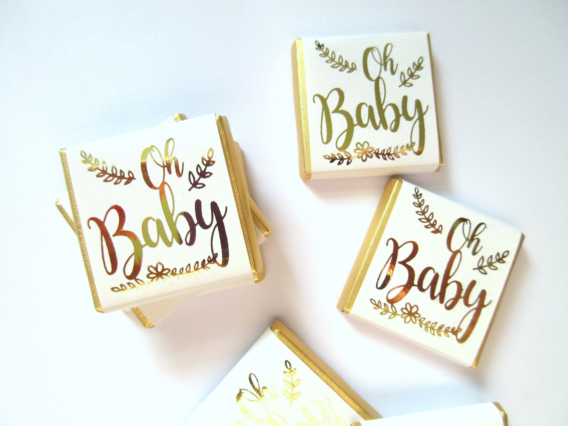 Personalised Oh Baby Chocolate Favours – Baby Shower Guest Treats Gold Foiled