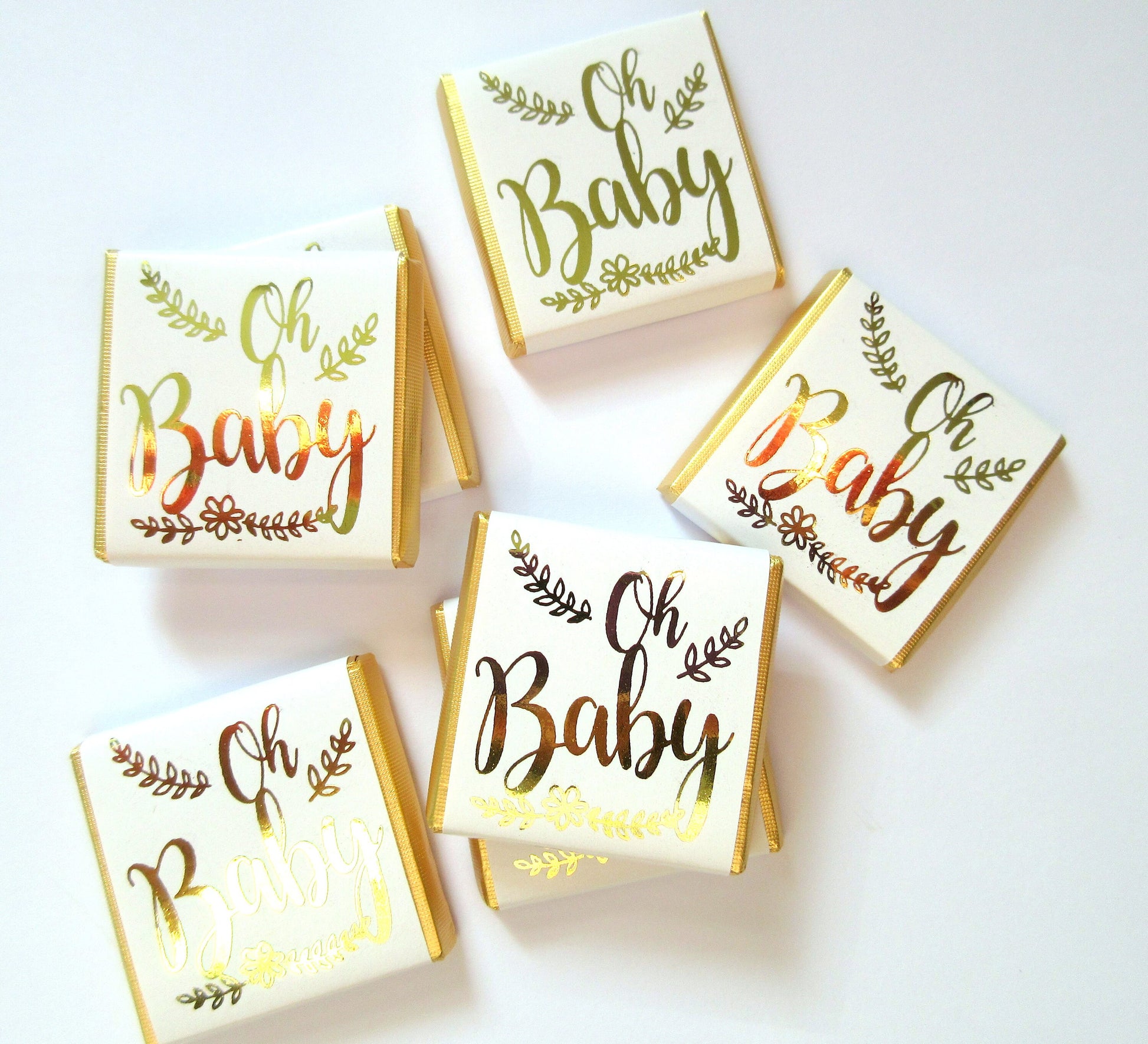 Personalised Oh Baby Chocolate Favours – Baby Shower Guest Treats Gold Foiled