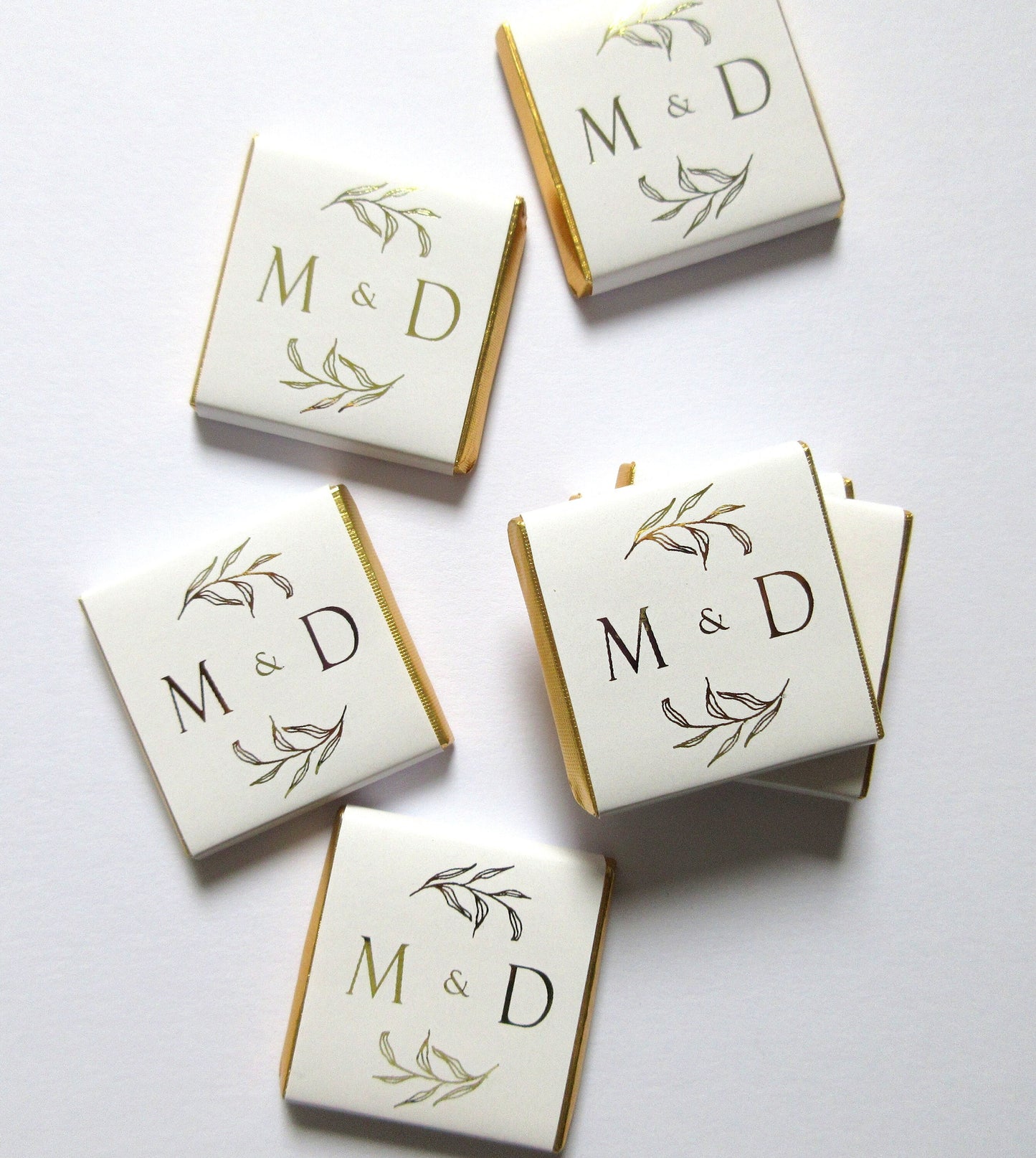 Personalised Wedding Favours, Golden Leaves Initials Chocolates, Gold Foiled Treats