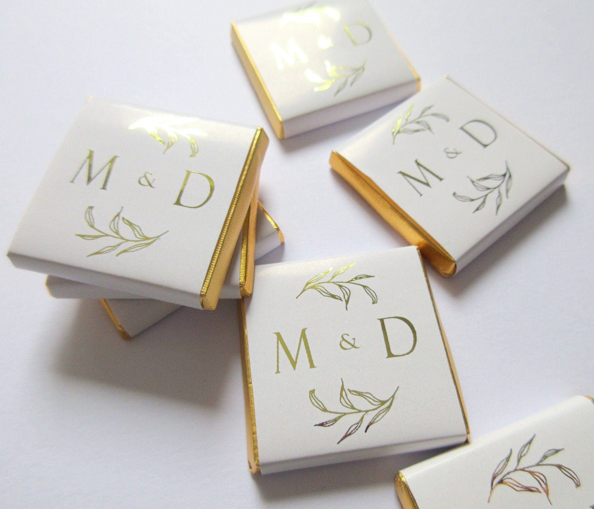 Personalised Wedding Favours, Golden Leaves Initials Chocolates, Gold Foiled Treats