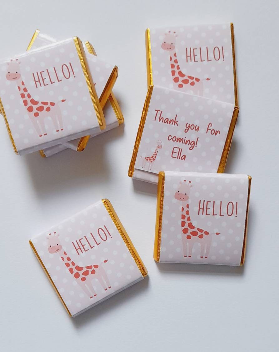 Personalised Pink Giraffe Party Favours – Baby Shower and 1st Birthday treats