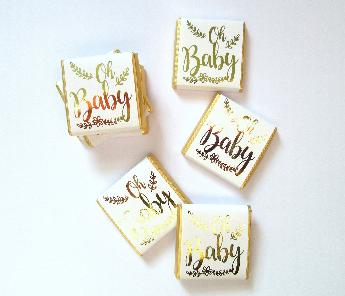Personalised Oh Baby Chocolate Favours – Baby Shower Guest Treats Gold Foiled