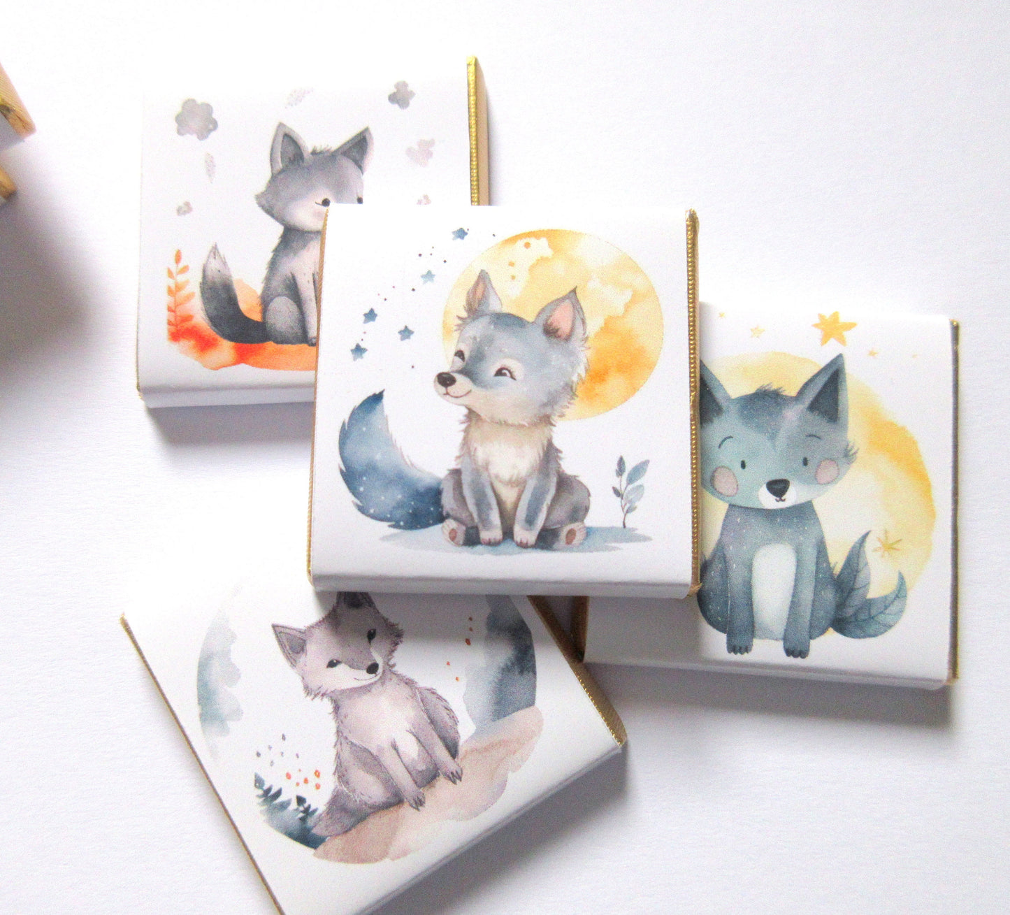 Personalised Welcome Baby Wolf Favours, Boy 1st Birthday Treats