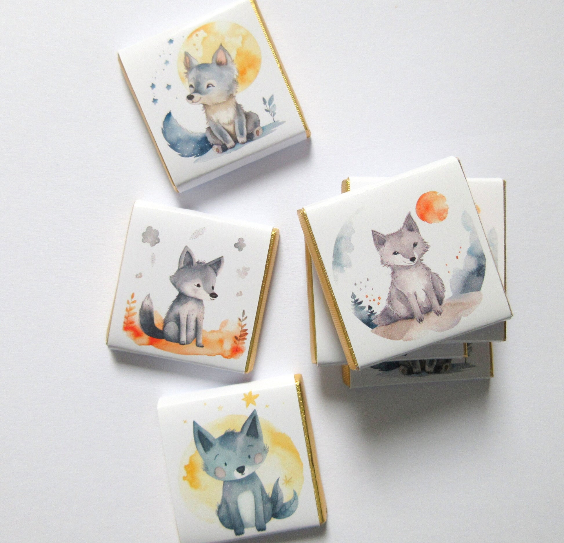 Personalised Welcome Baby Wolf Favours, Boy 1st Birthday Treats