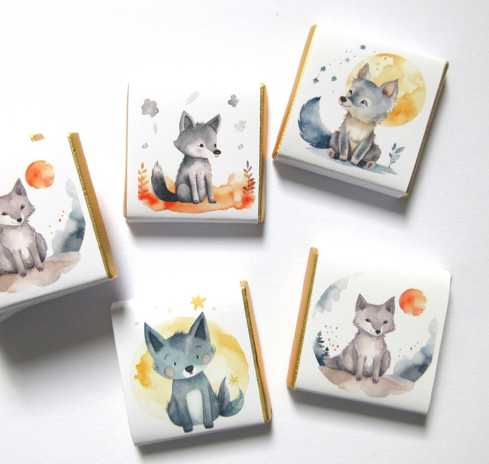 Personalised Welcome Baby Wolf Favours, Boy 1st Birthday Treats