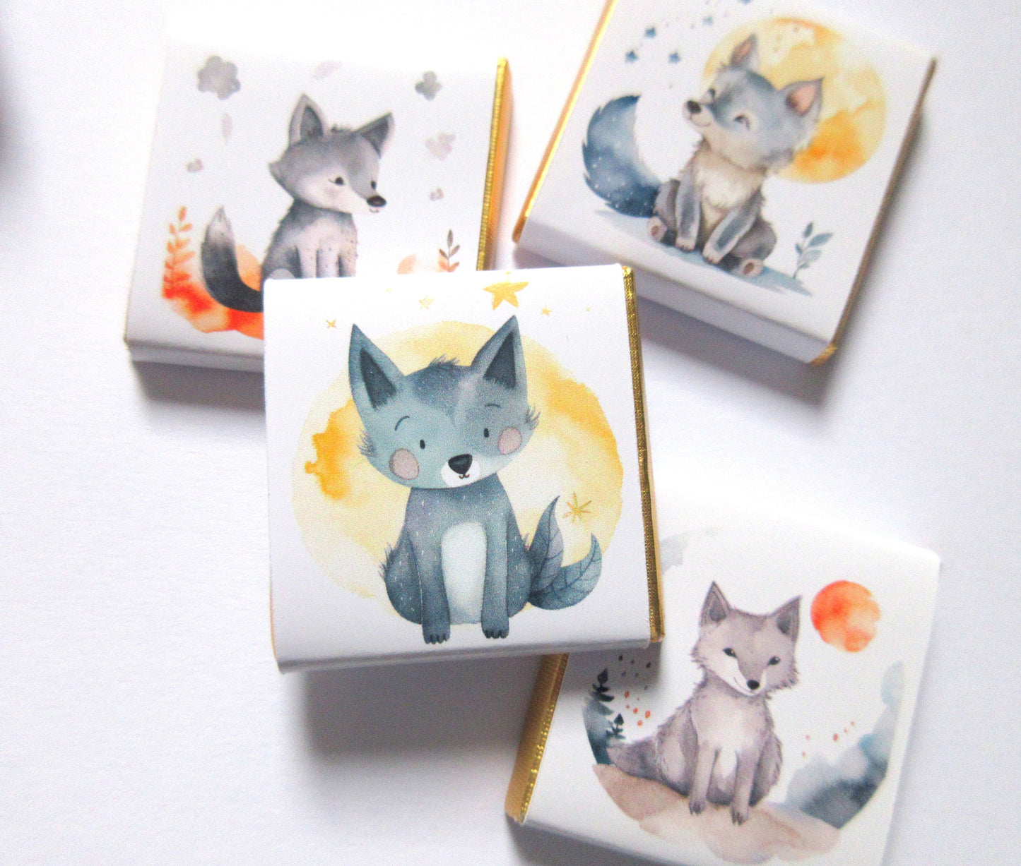 Personalised Welcome Baby Wolf Favours, Boy 1st Birthday Treats