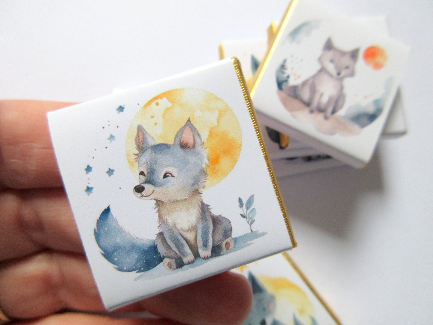 Personalised Welcome Baby Wolf Favours, Boy 1st Birthday Treats
