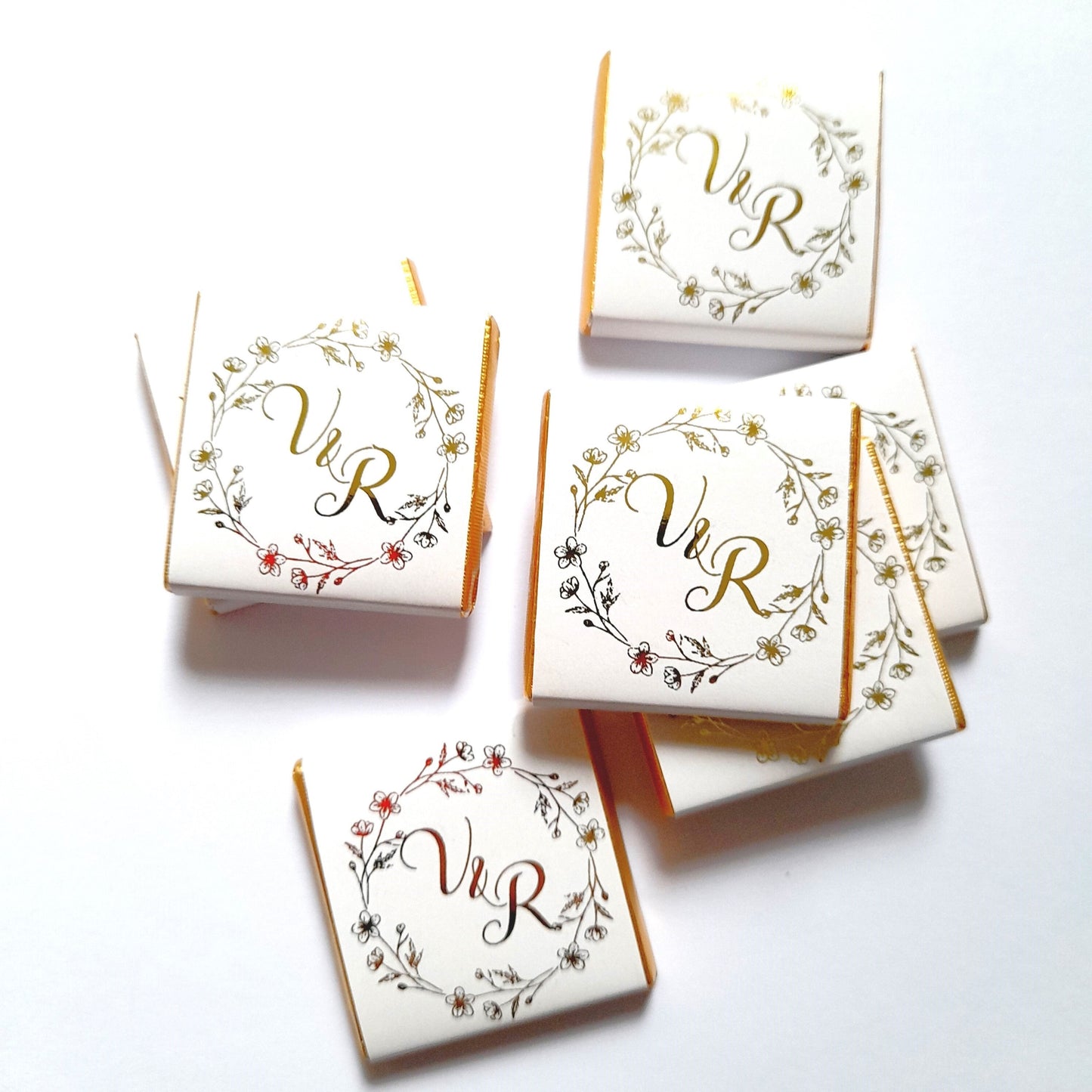 Personalised Floral Wedding Favours - Gold Foiled Chocolate Treats - Botanical Wreath Wedding Table Decor