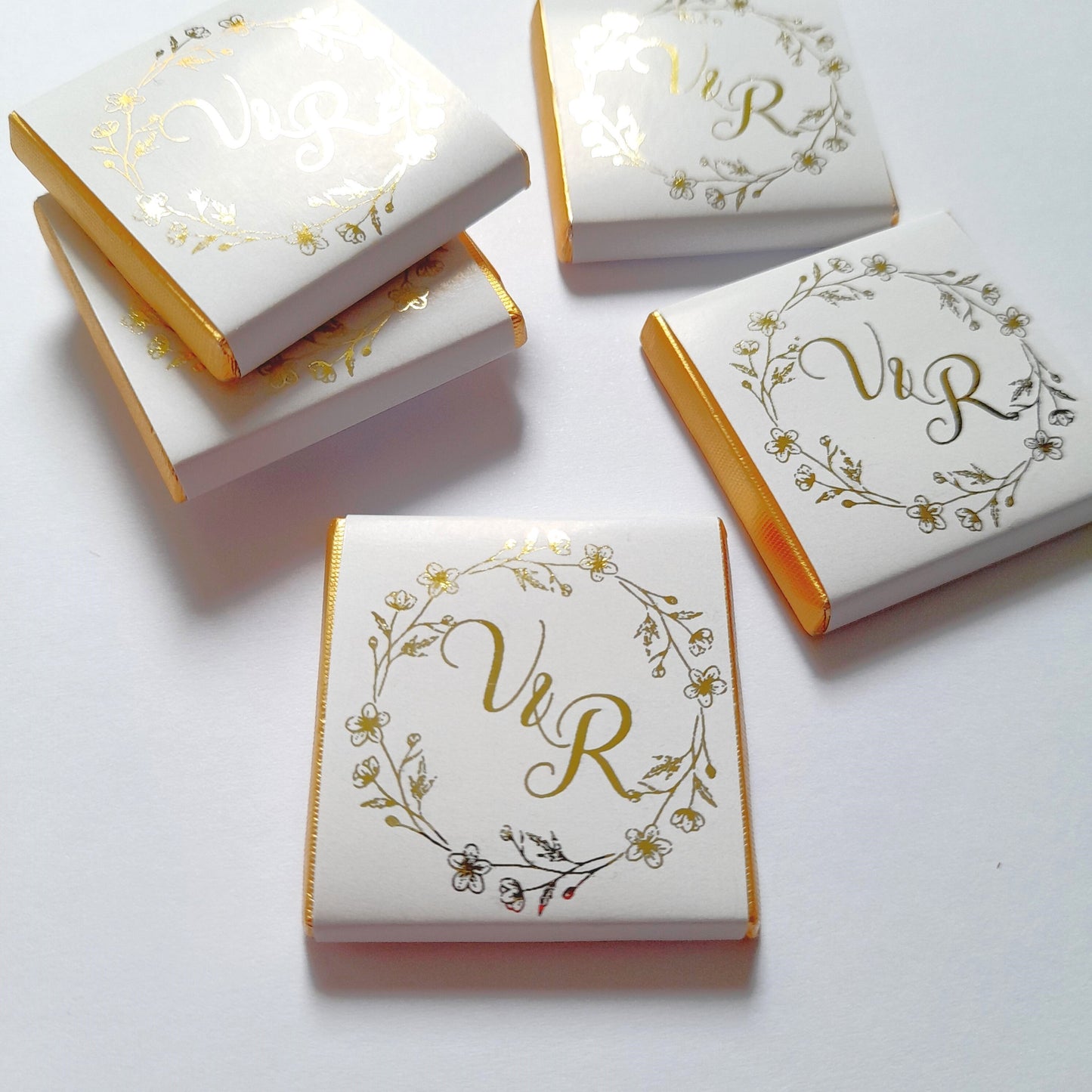 Personalised Floral Wedding Favours - Gold Foiled Chocolate Treats - Botanical Wreath Wedding Table Decor