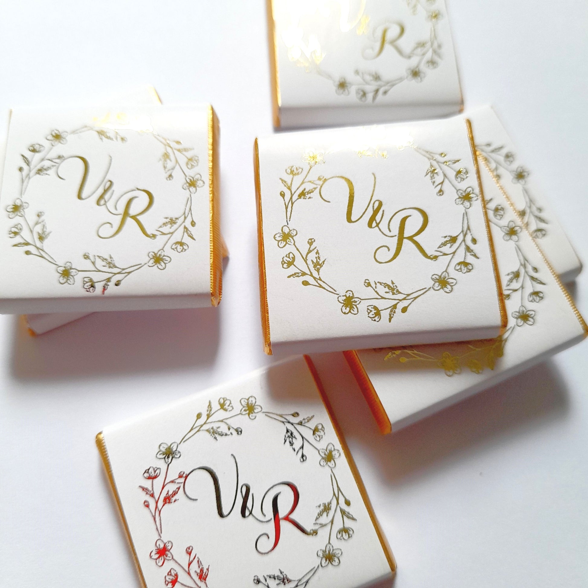 Personalised Floral Wedding Favours - Gold Foiled Chocolate Treats - Botanical Wreath Wedding Table Decor