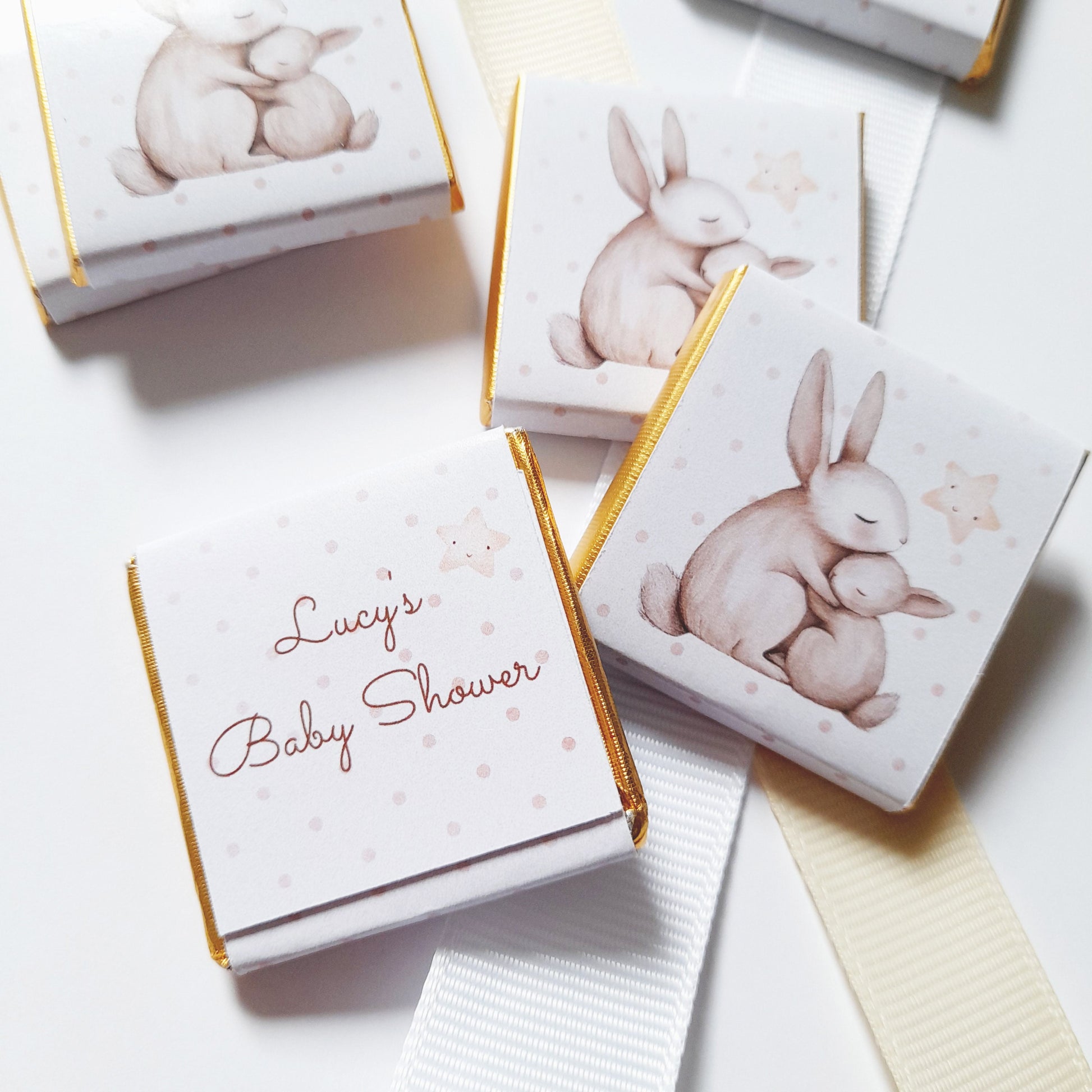 Personalised Mum and Baby Bunny Chocolates – Custom Baby Shower Favours