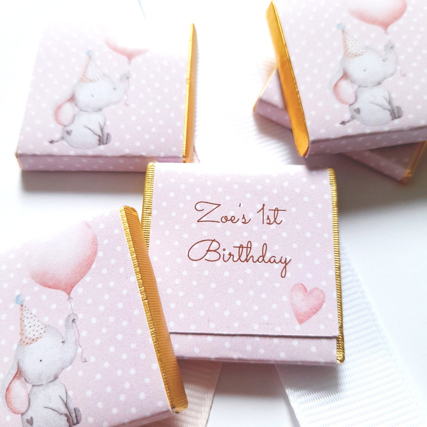 Personalised Girl 1st Birthday Party Favours – Baby Elephant